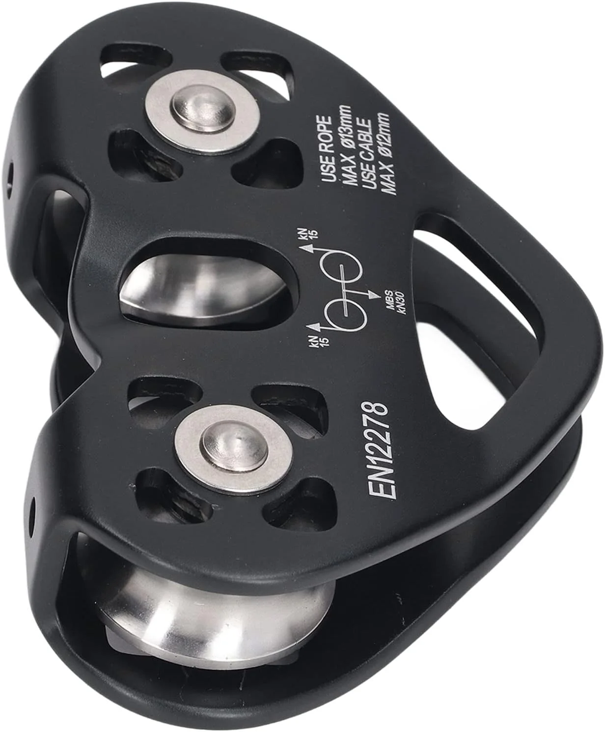 قرقره کوهنوردی دو محوره طرح قلب، آلومینیوم هوانوردی، مناسب برای کوهنوردی و دره نوردی (مشکی) قرقره کوهنوردی دو محوره طرح قلب، آلومینیوم هوانوردی، مناسب برای کوهنوردی و دره نوردی (مشکی)