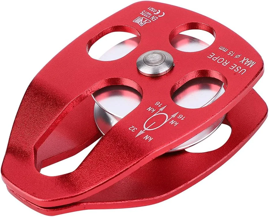 قرقره ثابت صعود، قرقره ثابت تک تسمه صفحه جانبی آلومینیومی هوانوردی با استحکام بالا قابل حمل برای صعود در فضای باز (قرمز)