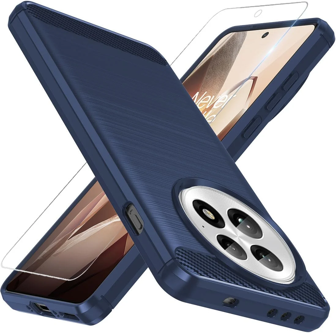 قاب محافظ گوشی وان پلاس 13: با محافظ صفحه نمایش، ضربه گیر، جنس TPU انعطاف پذیر، پوشش محافظ برای گوشی وان پلاس 13 5G (آبی تیره)