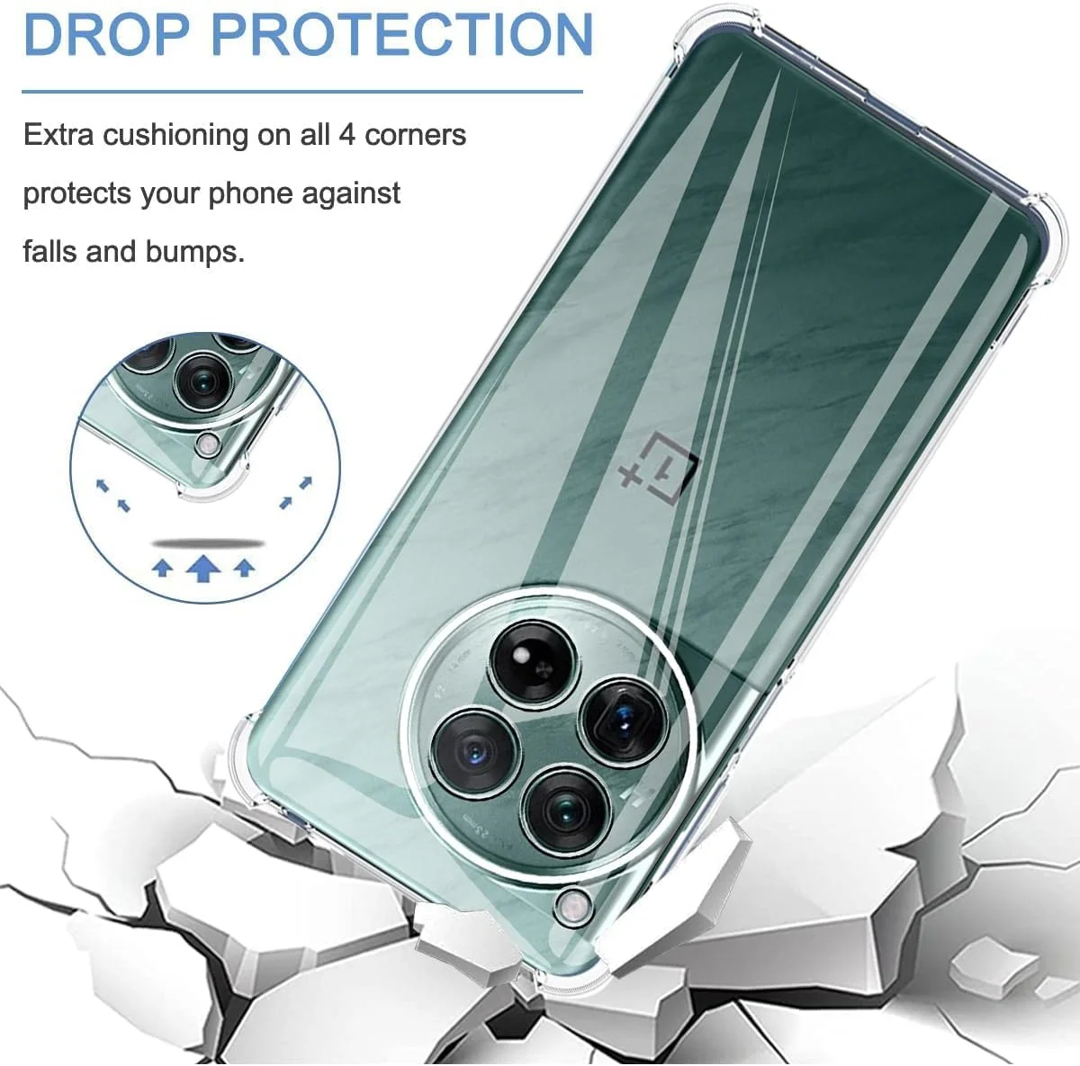 کاور محافظ سیلیکونی TPU نرم و سبک Zubitech با محافظت از دوربین، طراحی شده برای OnePlus 12 5G (شفاف)