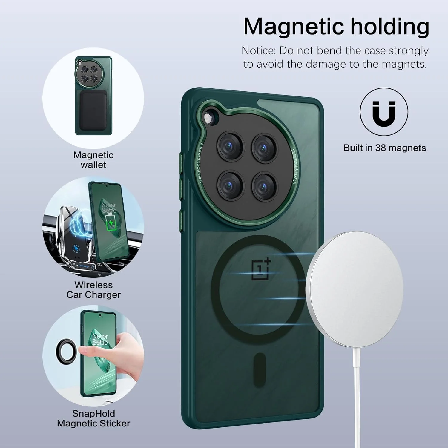 قاب محافظ مغناطیسی DUEDUE برای وان پلاس 12 [سازگار با MagSafe]، کاور پشتی PC ضد ضربه با گرید نظامی و بامپر TPU محافظ گوشی برای OnePlus 12 5G 6.82 اینچ، سبز