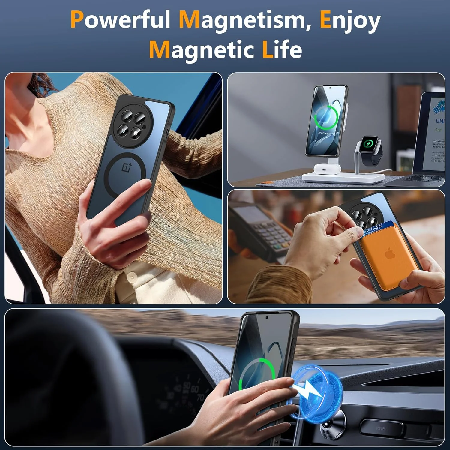 قاب محافظ مغناطیسی برای وان پلاس 13 [سازگار با MagSafe] نیمه شفاف مات، ضد ضربه، باریک، محافظت در برابر سقوط با استاندارد نظامی، ضد اثر انگشت، قاب گوشی برای وان پلاس 13 5G 2025 (مشکی)