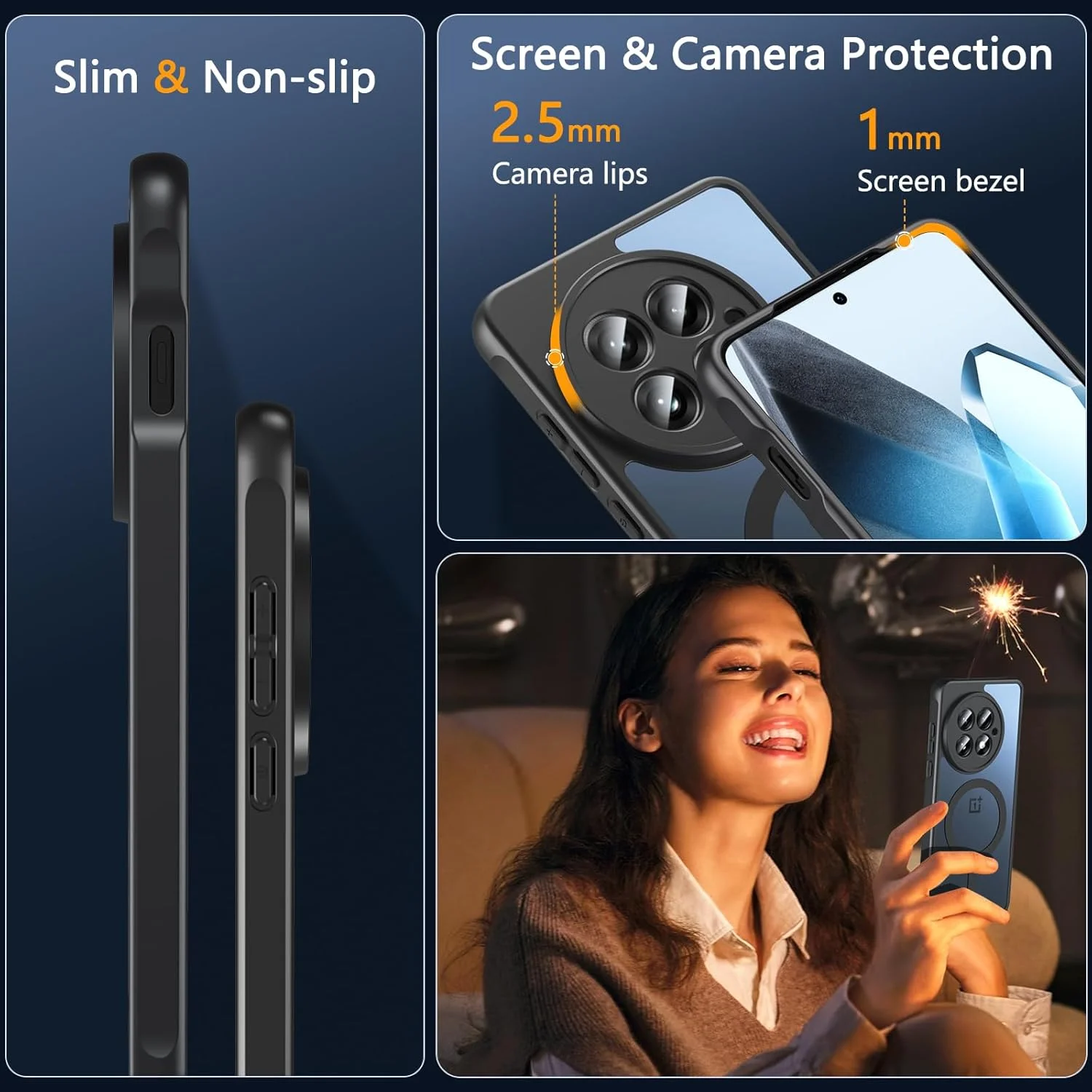 قاب محافظ مغناطیسی برای وان پلاس 13 [سازگار با MagSafe] نیمه شفاف مات، ضد ضربه، باریک، محافظت در برابر سقوط با استاندارد نظامی، ضد اثر انگشت، قاب گوشی برای وان پلاس 13 5G 2025 (مشکی)