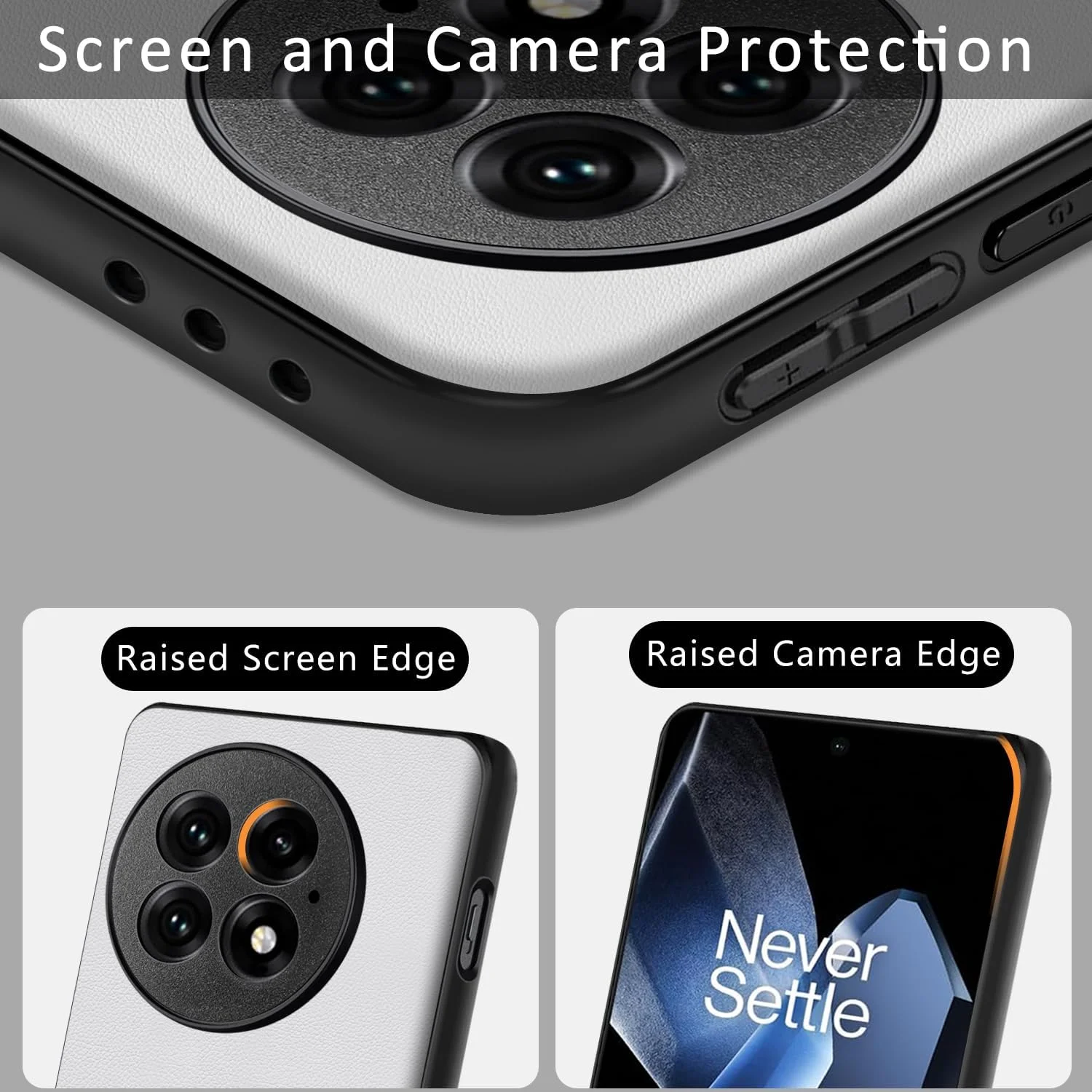 کاور گوشی وان پلاس 13، [پشت چرمی PU ضد اثر انگشت] [لبه های بادوام TPU نرم و ضد ضربه]، ضد خش، باریک و محافظ دوربین، کاور چرمی مصنوعی برای وان پلاس 13 (سفید)