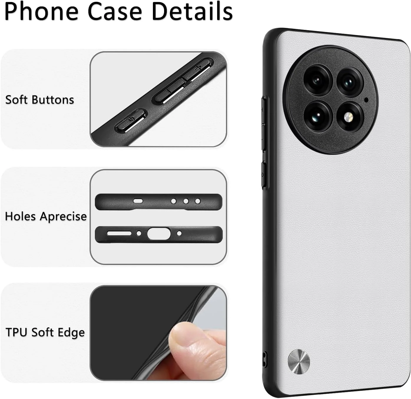 کاور گوشی وان پلاس 13، [پشت چرمی PU ضد اثر انگشت] [لبه های بادوام TPU نرم و ضد ضربه]، ضد خش، باریک و محافظ دوربین، کاور چرمی مصنوعی برای وان پلاس 13 (سفید)