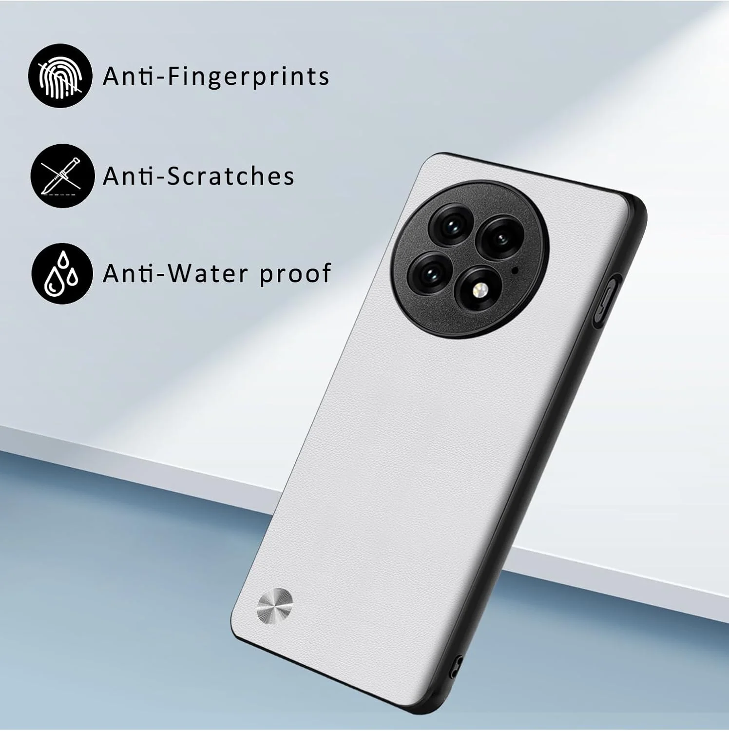 کاور گوشی وان پلاس 13، [پشت چرمی PU ضد اثر انگشت] [لبه های بادوام TPU نرم و ضد ضربه]، ضد خش، باریک و محافظ دوربین، کاور چرمی مصنوعی برای وان پلاس 13 (سفید)