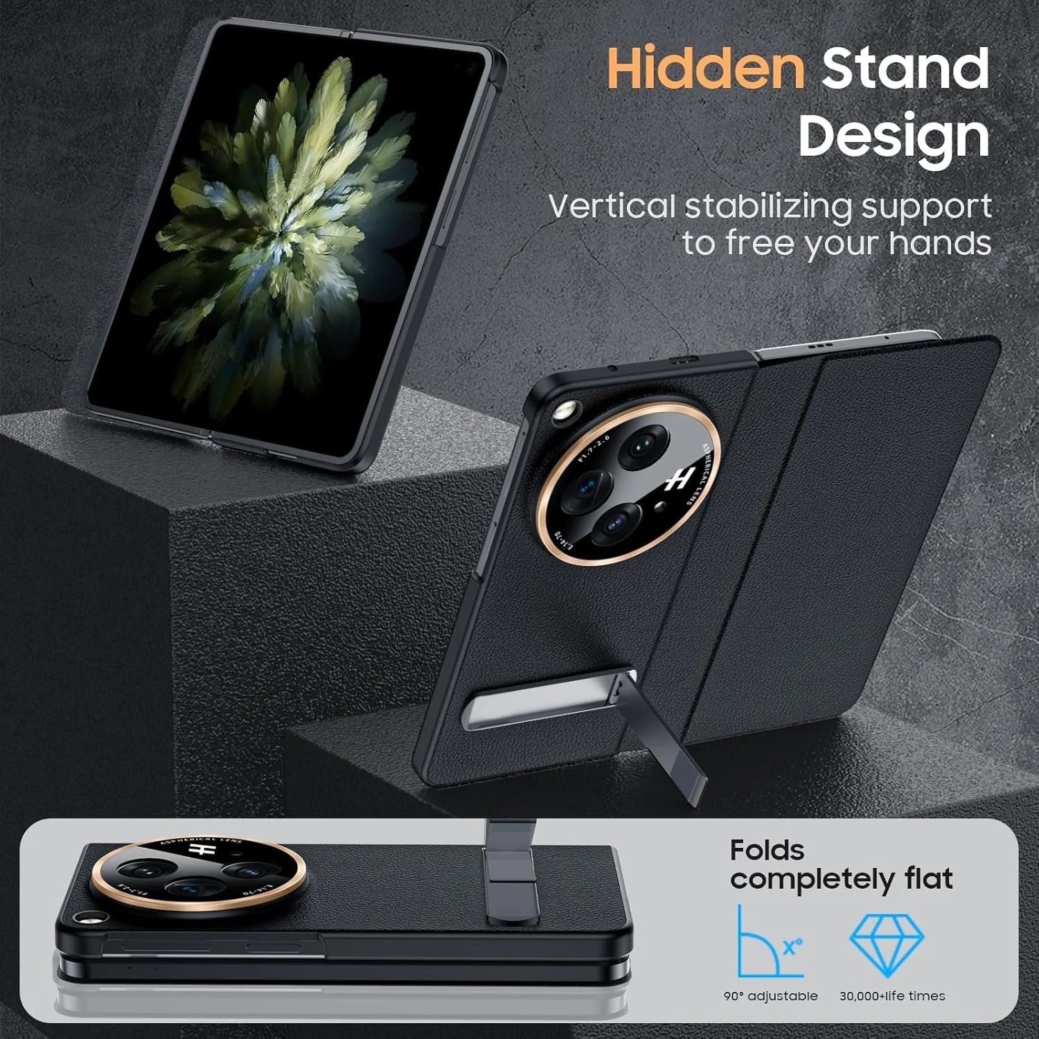 قاب چرمی لوکس TERRIFI برای OnePlus Open با پایه و محافظ لنز دوربین - قاب مغناطیسی تاشو فوق العاده نازک و ضد ضربه مناسب برای OnePlus Open 2023 - مشکی قاب چرمی لوکس TERRIFI برای OnePlus Open با پایه و محافظ لنز دوربین - قاب مغناطیسی تاشو فوق العاده نازک و ضد ضربه مناسب برای OnePlus Open 2023 - مشکی