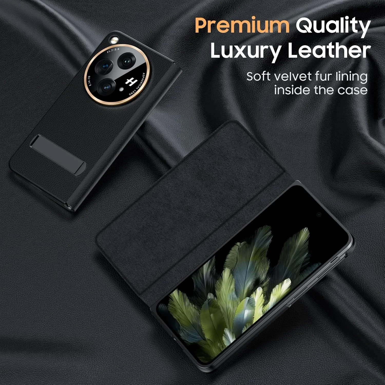 قاب چرمی لوکس TERRIFI برای OnePlus Open با پایه و محافظ لنز دوربین - قاب مغناطیسی تاشو فوق العاده نازک و ضد ضربه مناسب برای OnePlus Open 2023 - مشکی قاب چرمی لوکس TERRIFI برای OnePlus Open با پایه و محافظ لنز دوربین - قاب مغناطیسی تاشو فوق العاده نازک و ضد ضربه مناسب برای OnePlus Open 2023 - مشکی