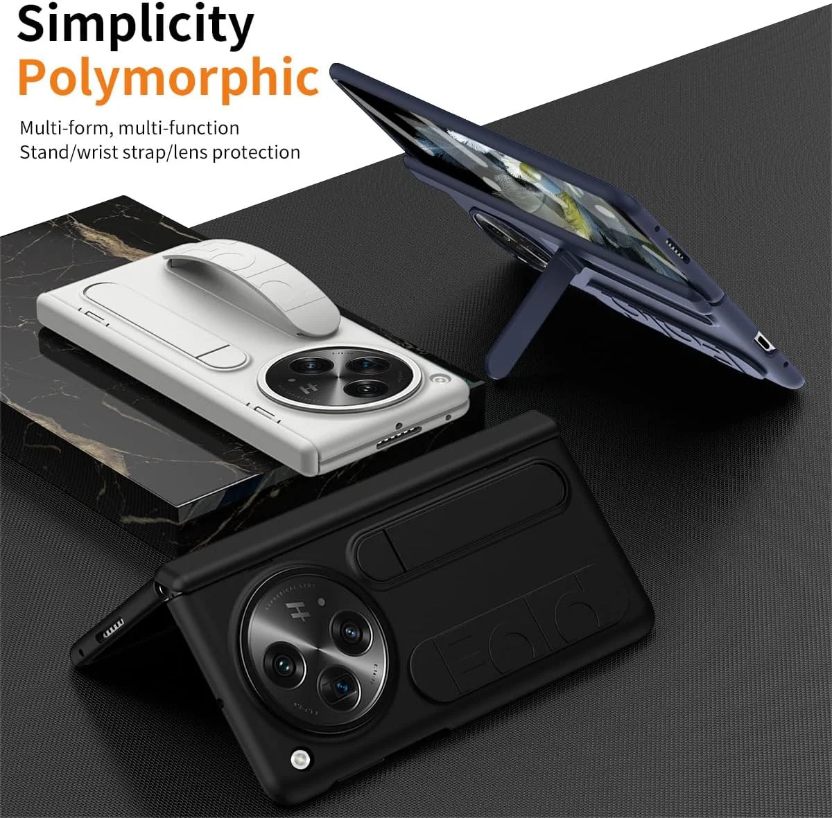 کاور محافظ گوشی Gruattreay سازگار با OnePlus Open، [محافظ صفحه نمایش HD داخلی] کاور محافظ PC ضد ضربه با بند مچی سیلیکونی الاستیک و پایه نگهدارنده (خاکستری)