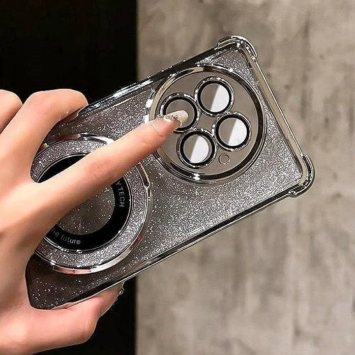 قاب گوشی برای وان پلاس 13، [محافظ کامل لنز دوربین]، [پایه مغناطیسی اکلیلی]، کاور براق و درخشان گرادیانی وان پلاس 13، قاب گوشی شیک و ضد ضربه برای خانم ها و دختران، مشکی