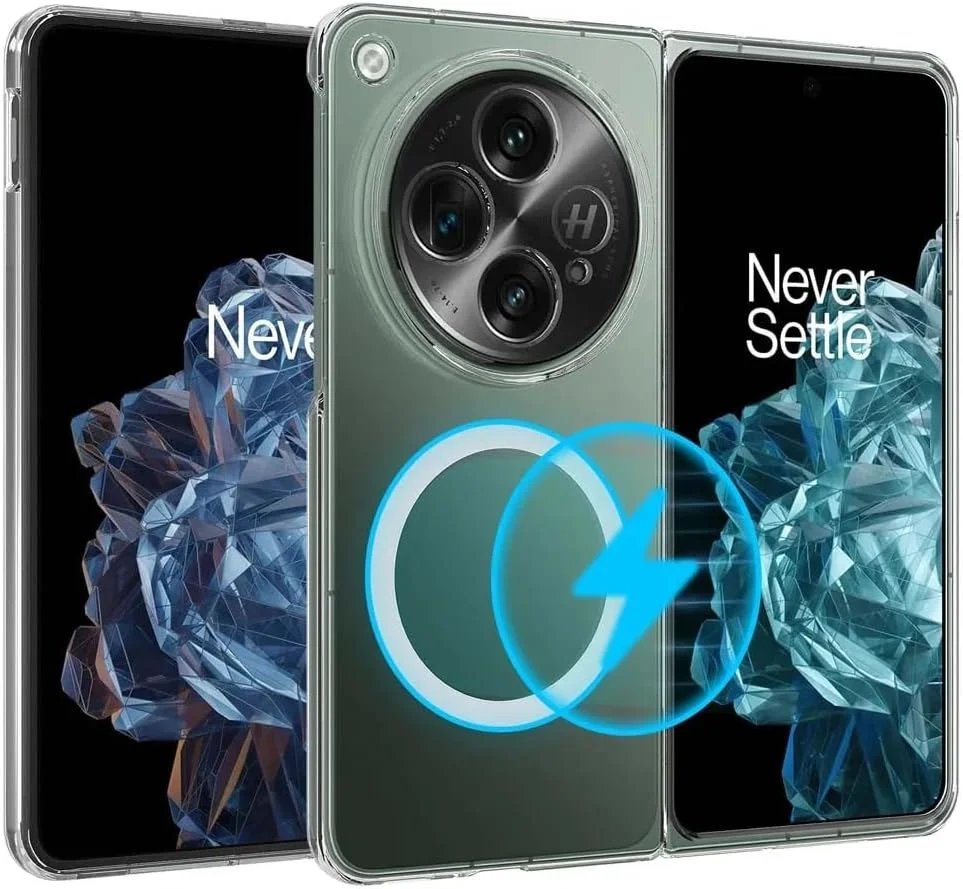 کاور مغناطیسی سازگار با OnePlus Open/OPPO Find N3 [سازگار با Mag-Safe]، قاب محافظ باریک و نازک سخت PC شفاف و ضد زردی