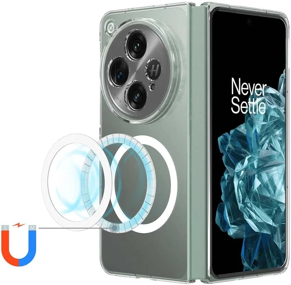 کاور مغناطیسی سازگار با OnePlus Open/OPPO Find N3 [سازگار با Mag-Safe]، قاب محافظ باریک و نازک سخت PC شفاف و ضد زردی