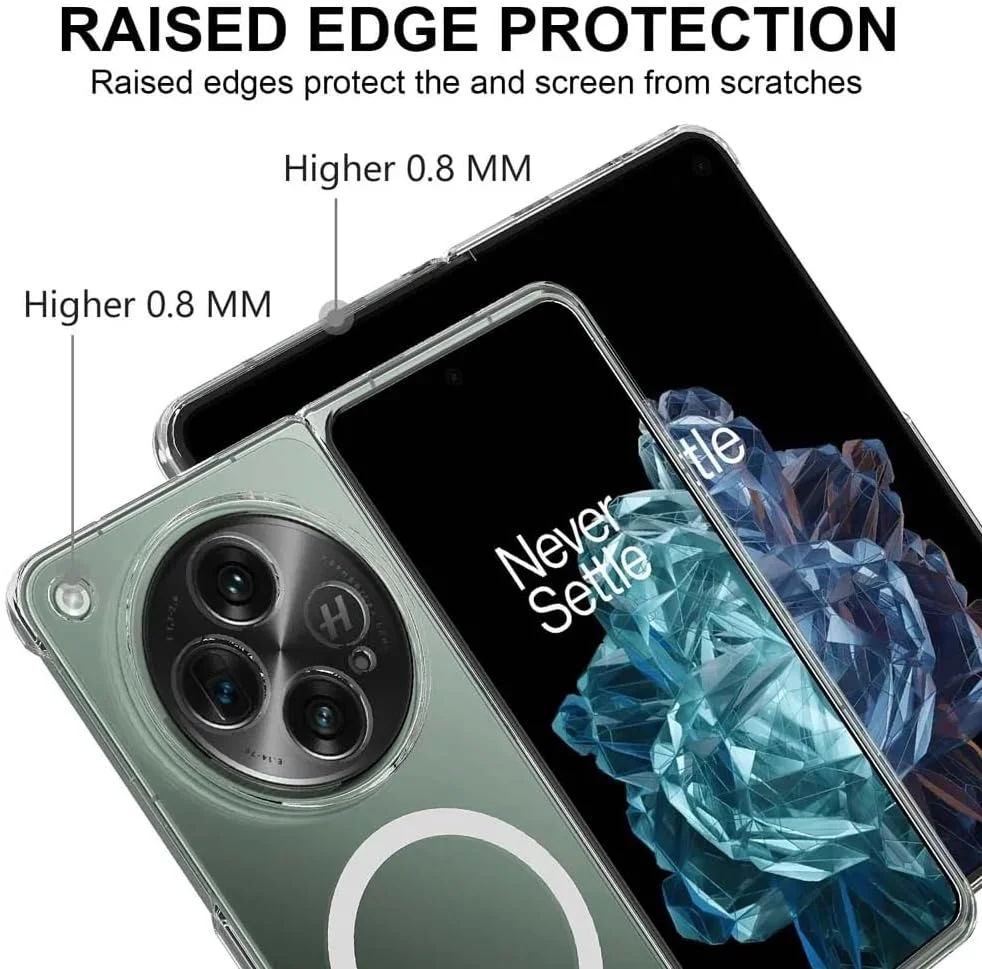 کاور مغناطیسی سازگار با OnePlus Open/OPPO Find N3 [سازگار با Mag-Safe]، قاب محافظ باریک و نازک سخت PC شفاف و ضد زردی