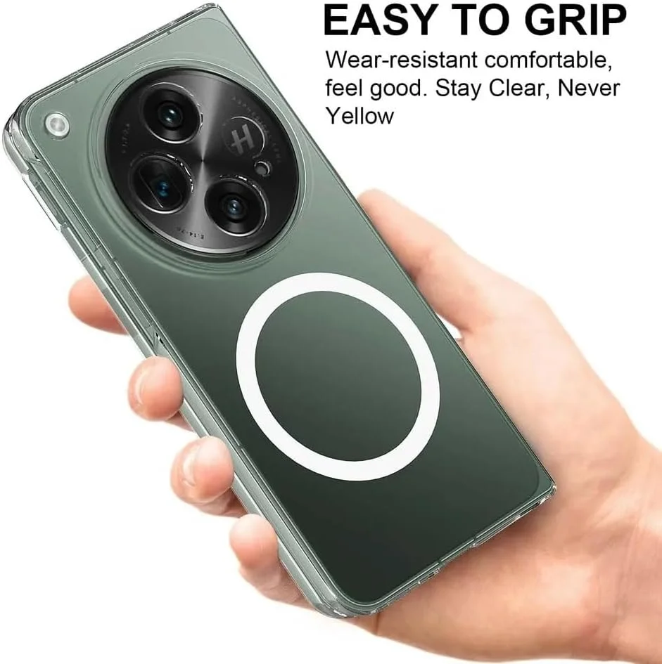 کاور مغناطیسی سازگار با OnePlus Open/OPPO Find N3 [سازگار با Mag-Safe]، قاب محافظ باریک و نازک سخت PC شفاف و ضد زردی