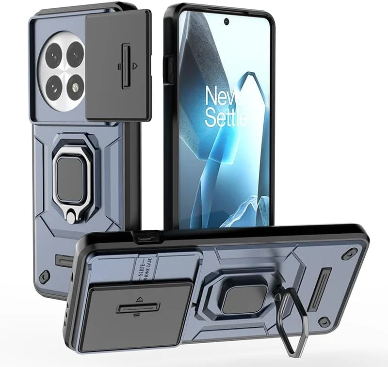 قاب محافظ گوشی وان پلاس 13 با پوشش کشویی لنز دوربین، دارای استند انگشتی، مقاوم در برابر ضربه، سپر محکم | قاب با استایل زرهی، برای وان پلاس 13، آبی قاب محافظ گوشی وان پلاس 13 با پوشش کشویی لنز دوربین، دارای استند انگشتی، مقاوم در برابر ضربه، سپر محکم | قاب با استایل زرهی، برای وان پلاس 13، آبی