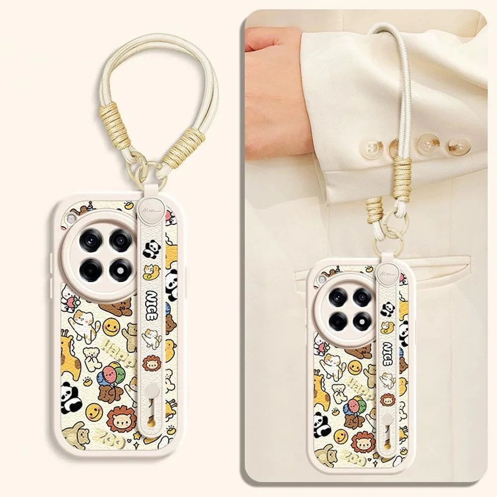 کاور محافظ گوشی وان پلاس 13، ساخته شده از جنس لاستیک نرم، مجهز به بند آویز گوشی با طرح مشابه، طرح های کارتونی حیوانات بامزه، مناسب برای دختران و بانوان (بژ)