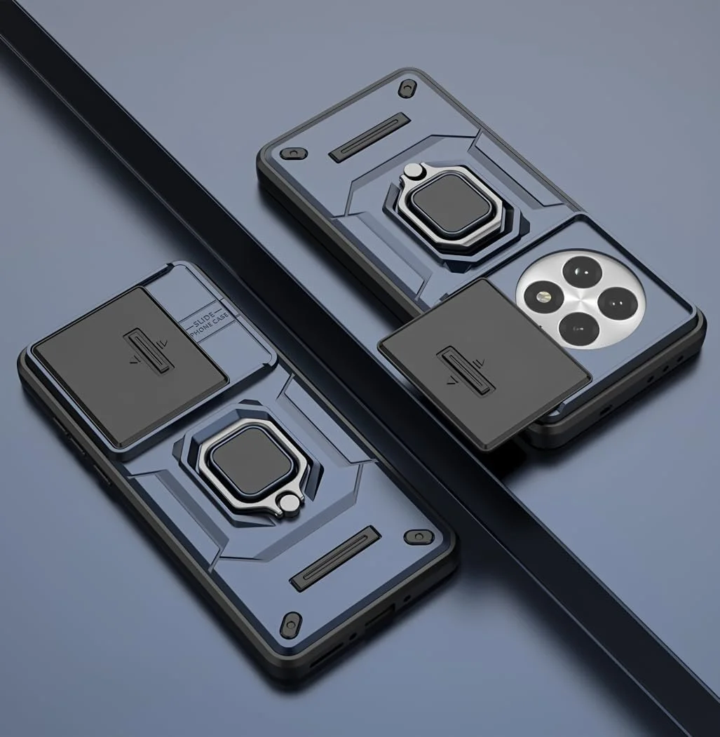 قاب محافظ گوشی وان پلاس 13 با پوشش کشویی لنز دوربین، دارای استند انگشتی، مقاوم در برابر ضربه، سپر محکم | قاب با استایل زرهی، برای وان پلاس 13، آبی قاب محافظ گوشی وان پلاس 13 با پوشش کشویی لنز دوربین، دارای استند انگشتی، مقاوم در برابر ضربه، سپر محکم | قاب با استایل زرهی، برای وان پلاس 13، آبی