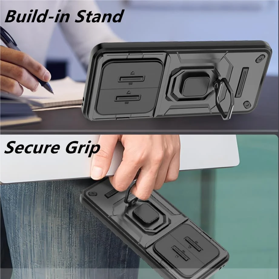 قاب محافظ گوشی وان پلاس 13 با پوشش کشویی لنز دوربین، دارای استند انگشتی، مقاوم در برابر ضربه، سپر محکم | قاب با استایل زرهی، برای وان پلاس 13، آبی قاب محافظ گوشی وان پلاس 13 با پوشش کشویی لنز دوربین، دارای استند انگشتی، مقاوم در برابر ضربه، سپر محکم | قاب با استایل زرهی، برای وان پلاس 13، آبی