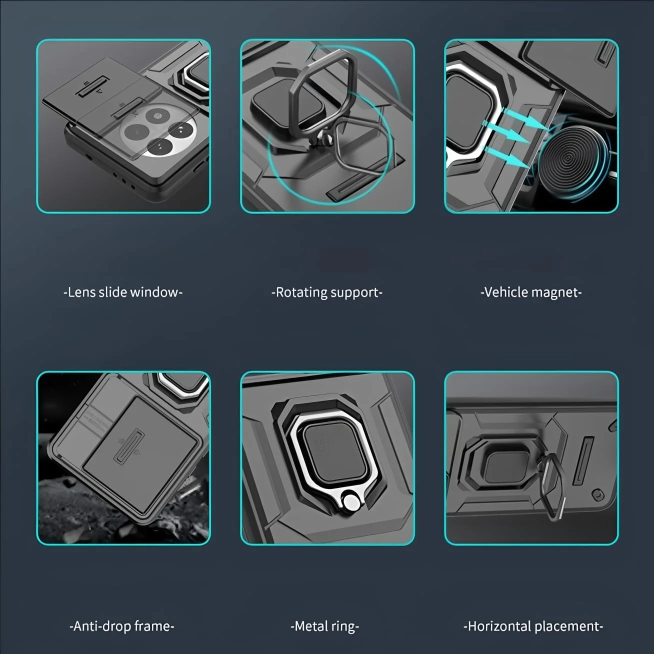 قاب محافظ گوشی وان پلاس 13 با پوشش کشویی لنز دوربین، دارای استند انگشتی، مقاوم در برابر ضربه، سپر محکم | قاب با استایل زرهی، برای وان پلاس 13، آبی قاب محافظ گوشی وان پلاس 13 با پوشش کشویی لنز دوربین، دارای استند انگشتی، مقاوم در برابر ضربه، سپر محکم | قاب با استایل زرهی، برای وان پلاس 13، آبی