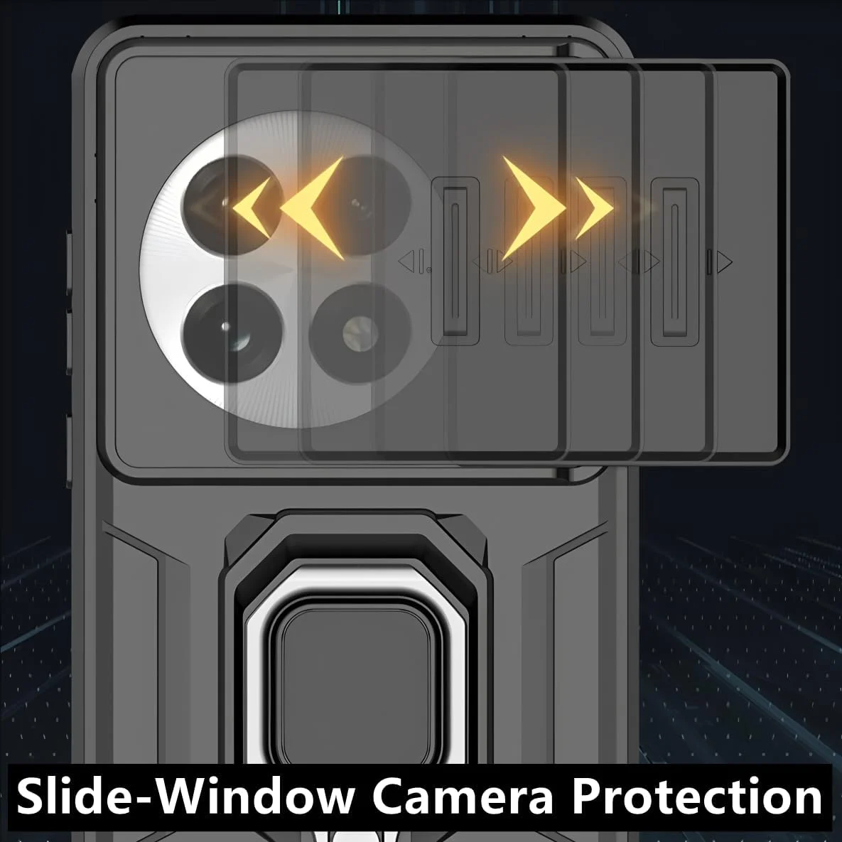 قاب محافظ گوشی وان پلاس 13 با پوشش کشویی لنز دوربین، دارای استند انگشتی، مقاوم در برابر ضربه، سپر محکم | قاب با استایل زرهی، برای وان پلاس 13، آبی قاب محافظ گوشی وان پلاس 13 با پوشش کشویی لنز دوربین، دارای استند انگشتی، مقاوم در برابر ضربه، سپر محکم | قاب با استایل زرهی، برای وان پلاس 13، آبی