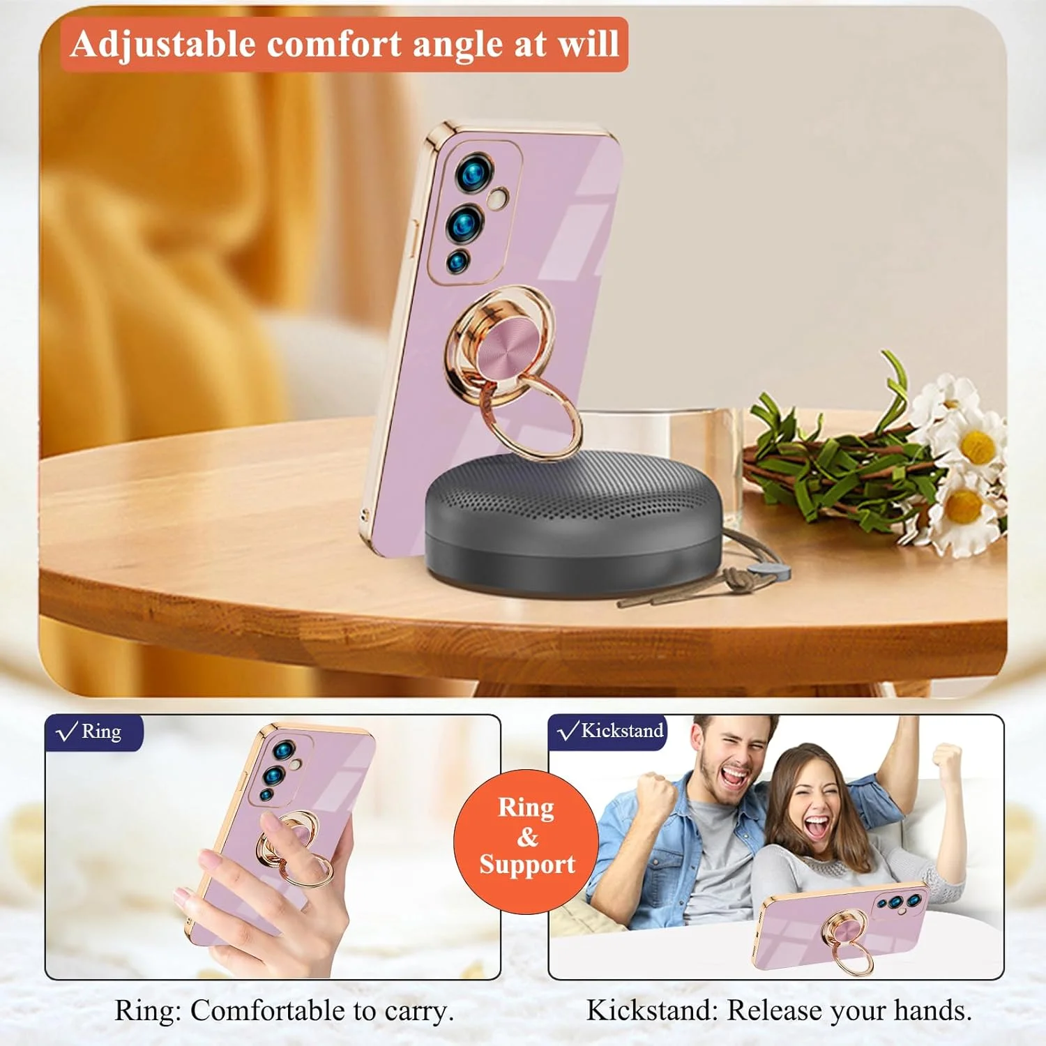 قاب محافظ گوشی وان پلاس 9 با حلقه نگهدارنده، صورتی، قاب سیلیکونی نرم و باریک ضد ضربه با پایه (بنفش) قاب محافظ گوشی وان پلاس 9 با حلقه نگهدارنده، صورتی، قاب سیلیکونی نرم و باریک ضد ضربه با پایه (بنفش)