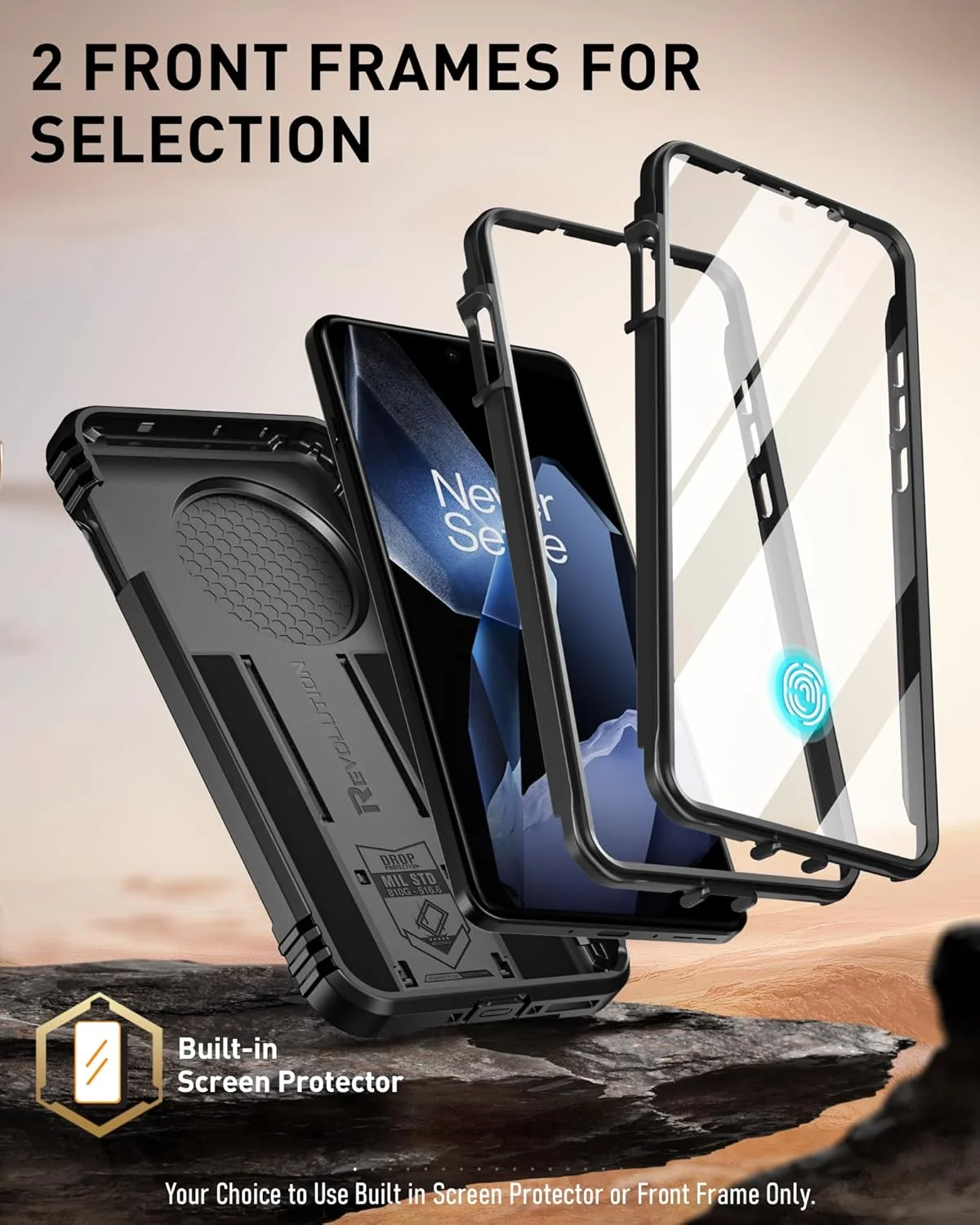 قاب محافظ مدل Revolution برای گوشی وان پلاس 13 5G، دارای پوشش دوربین، محافظ صفحه نمایش داخلی، سازگار با اثر انگشت، دارای 2 فریم جلویی، قاب محافظ ضد ضربه و مقاوم با پایه - مشکی قاب محافظ مدل Revolution برای گوشی وان پلاس 13 5G، دارای پوشش دوربین، محافظ صفحه نمایش داخلی، سازگار با اثر انگشت، دارای 2 فریم جلویی، قاب محافظ ضد ضربه و مقاوم با پایه - مشکی