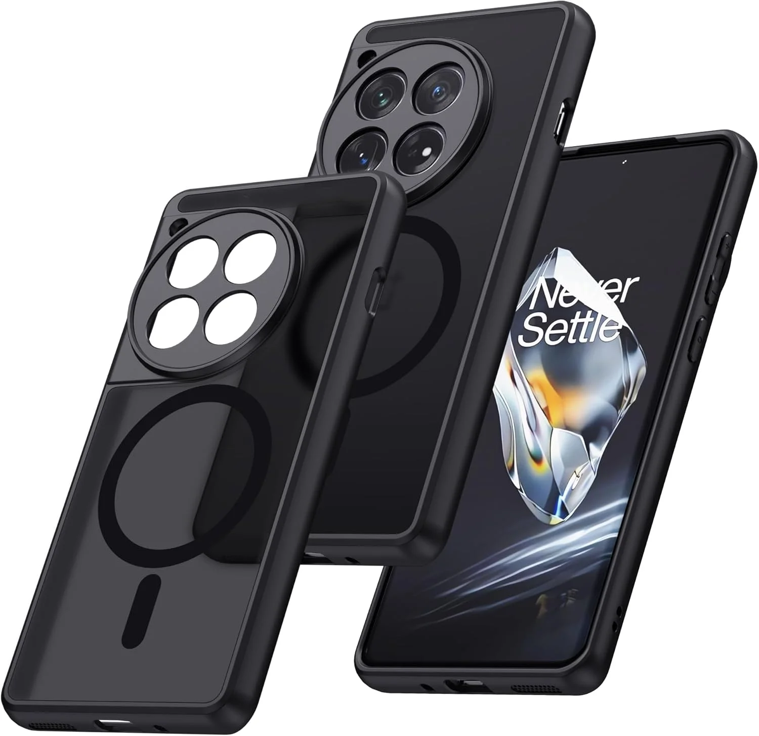 قاب مغناطیسی MAKAVO برای OnePlus 12 [سازگار با MagSafe] قاب گوشی مات نیمه شفاف ضد ضربه با پوشش دوربین، قاب باریک و نازک OnePlus 12 با سپر سیلیکونی مقاوم در برابر سقوط