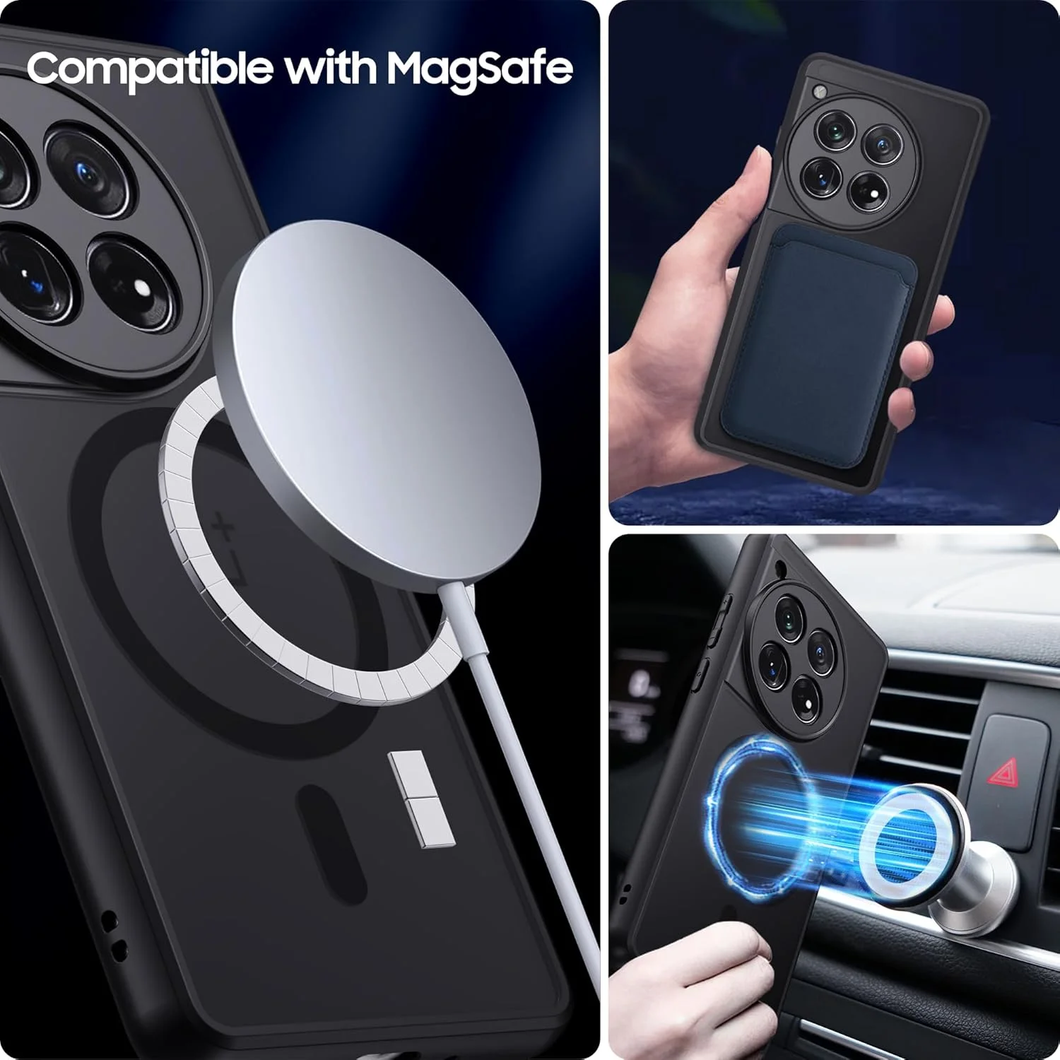 قاب مغناطیسی MAKAVO برای OnePlus 12 [سازگار با MagSafe] قاب گوشی مات نیمه شفاف ضد ضربه با پوشش دوربین، قاب باریک و نازک OnePlus 12 با سپر سیلیکونی مقاوم در برابر سقوط