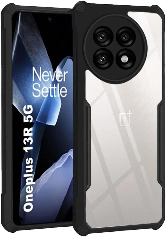 قاب محافظ گوشی وان پلاس 13R، کاور پشتی سخت PC شفاف با حاشیه مشکی TPU ممتاز ضد ضربه، محافظت 360 درجه لنز دوربین، کاور شفاف برای وان پلاس 13R