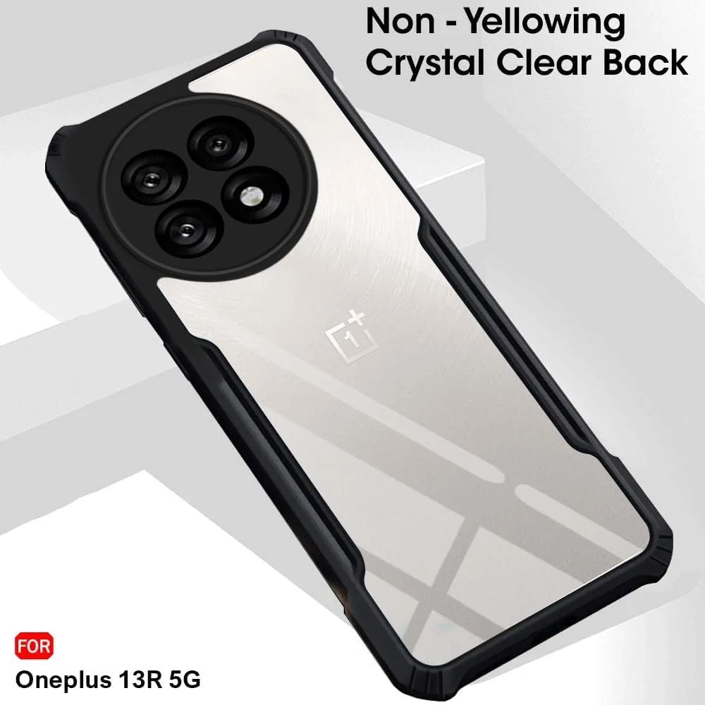 قاب محافظ گوشی وان پلاس 13R، کاور پشتی سخت PC شفاف با حاشیه مشکی TPU ممتاز ضد ضربه، محافظت 360 درجه لنز دوربین، کاور شفاف برای وان پلاس 13R
