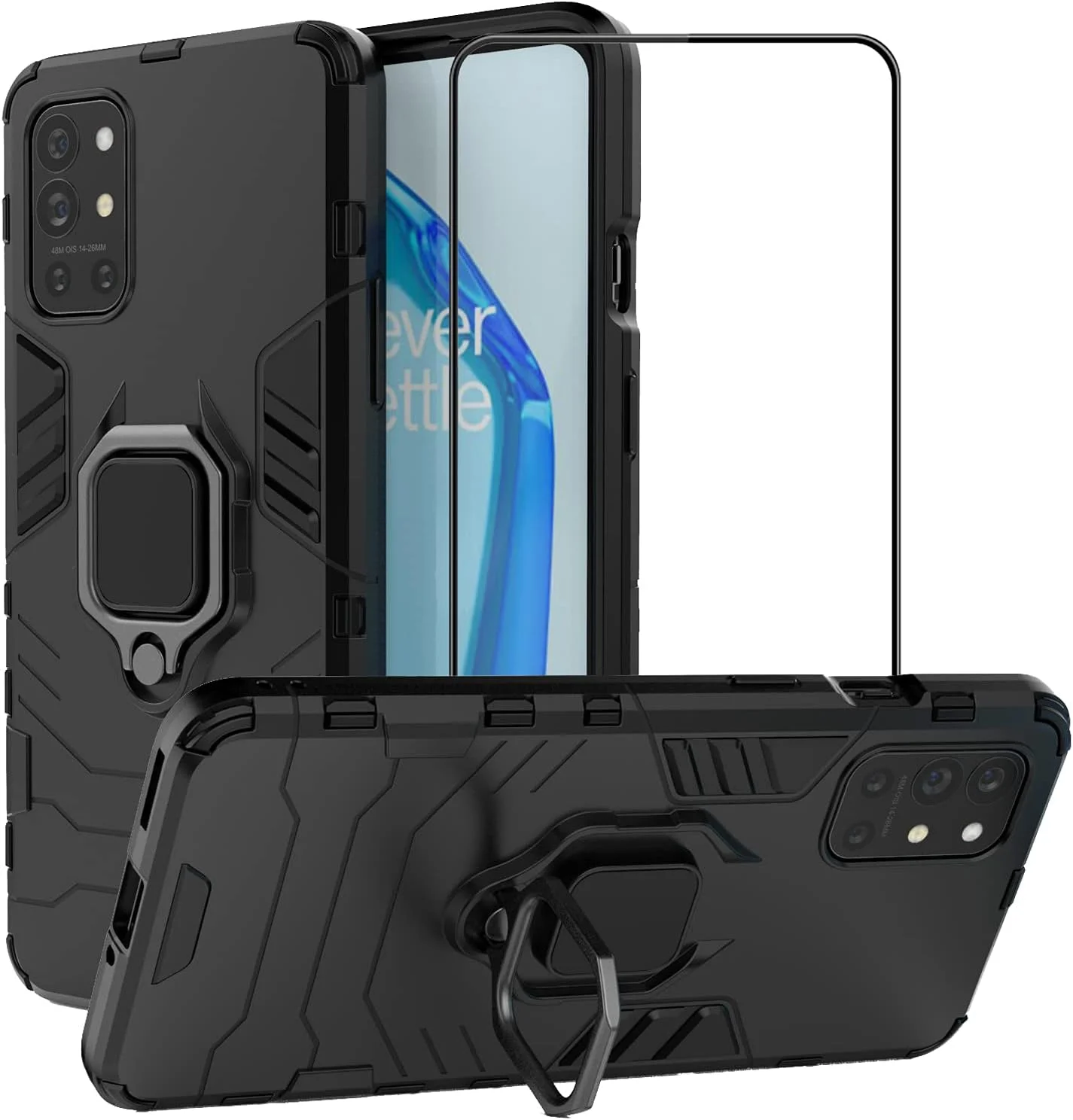 کاور محافظ گوشی وان پلاس 9R 5G به همراه محافظ صفحه نمایش شیشه ای، کاور مقاوم در برابر ضربه و ضد شوک با پایه تاشو، مشکی کاور محافظ گوشی وان پلاس 9R 5G به همراه محافظ صفحه نمایش شیشه ای، کاور مقاوم در برابر ضربه و ضد شوک با پایه تاشو، مشکی