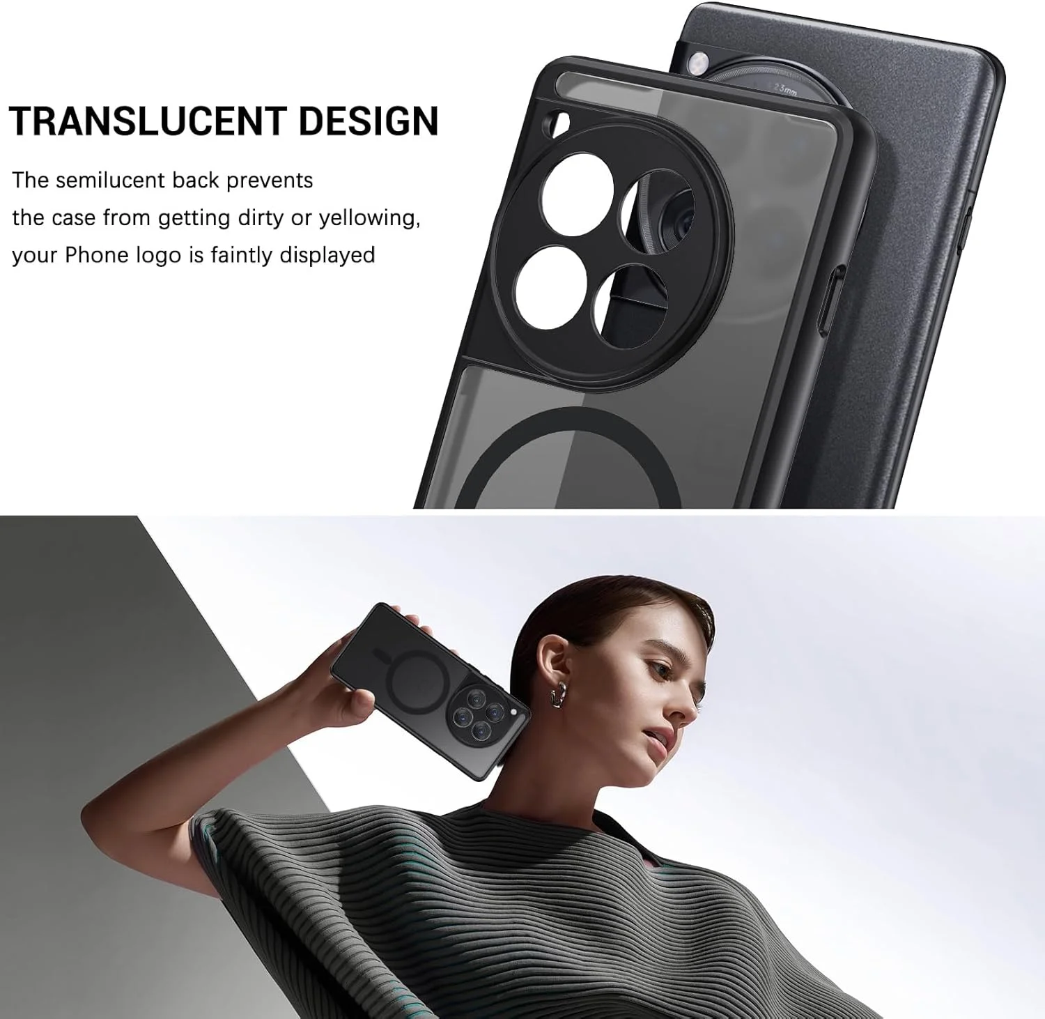 قاب محافظ گوشی GaoBao سازگار با OnePlus 12، [سازگار با MagSafe] [مقاوم در برابر سقوط در سطح نظامی] باریک، ضد ضربه، پشت مات نیمه شفاف، ضد خش، محافظ برای OnePlus 12 5G، 6.82 اینچ، مشکی