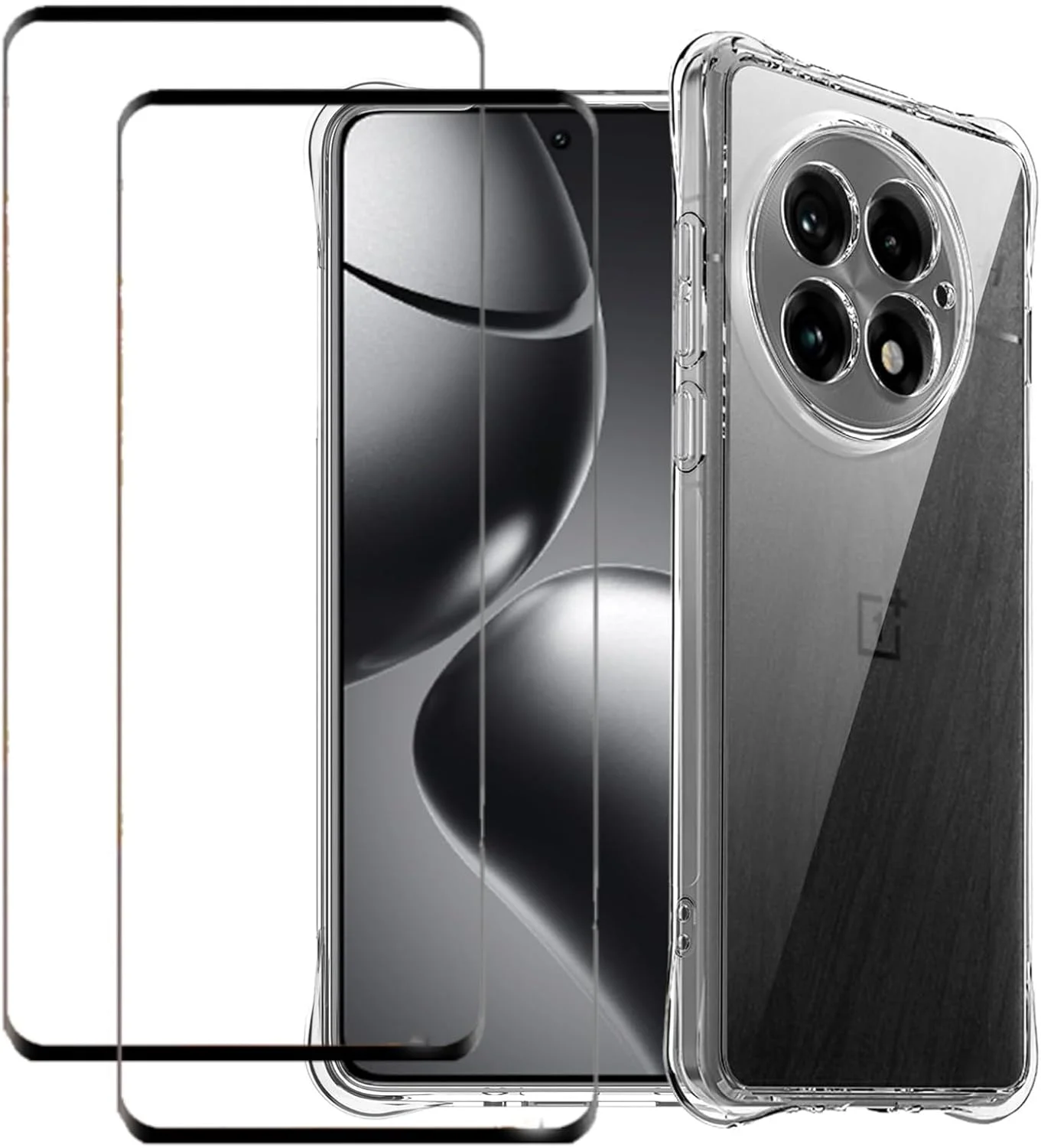 [1+2 عدد] قاب گوشی سازگار با کاور گوشی OnePlus 13 به همراه محافظ صفحه نمایش، کاور شفاف، فیلم TPU ضد ضربه و ضد خش (شفاف)