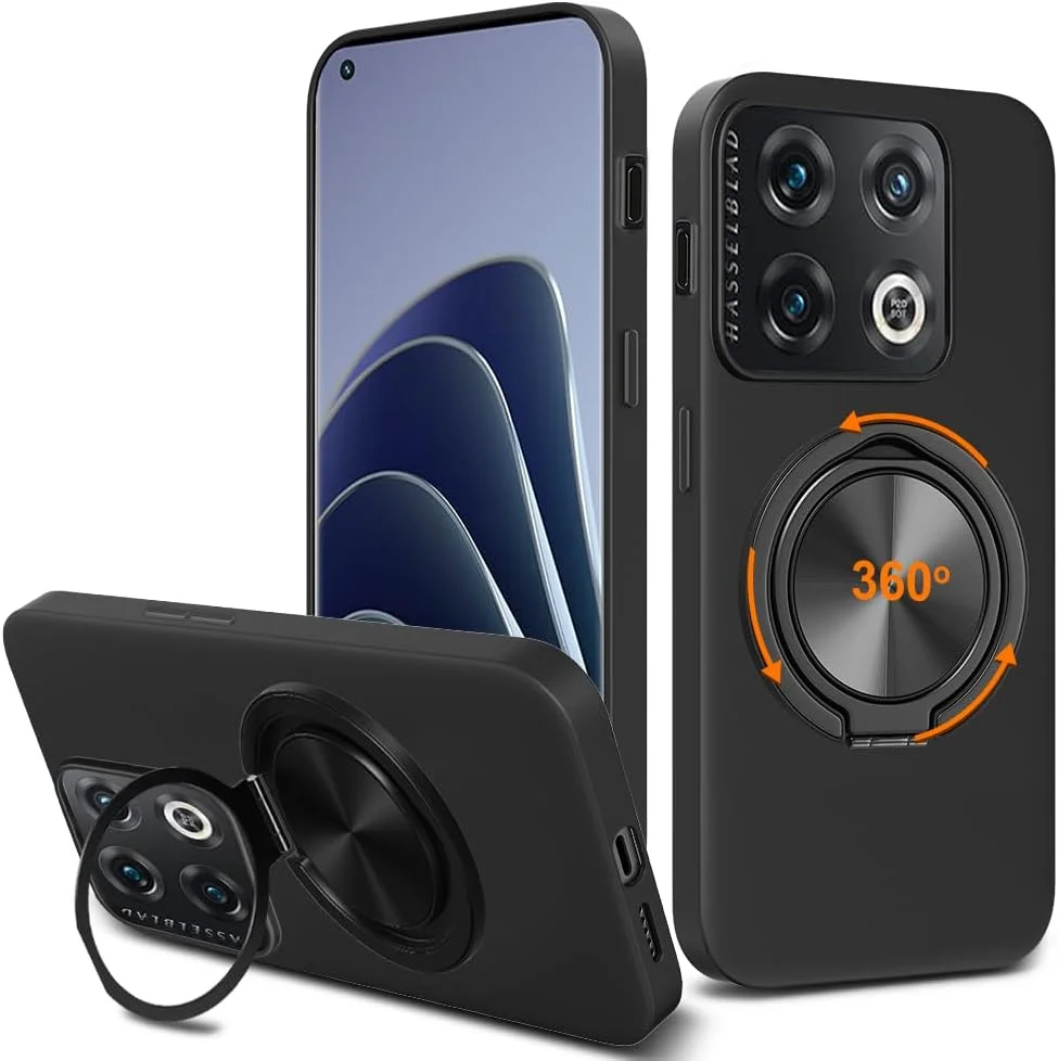 کاور محافظ گوشی موبایل وان پلاس 10 پرو 5G (2022) با قابلیت چرخش 360 درجه، استند انگشتی و جنس سیلیکون TPU مقاوم در برابر ضربه - مشکی