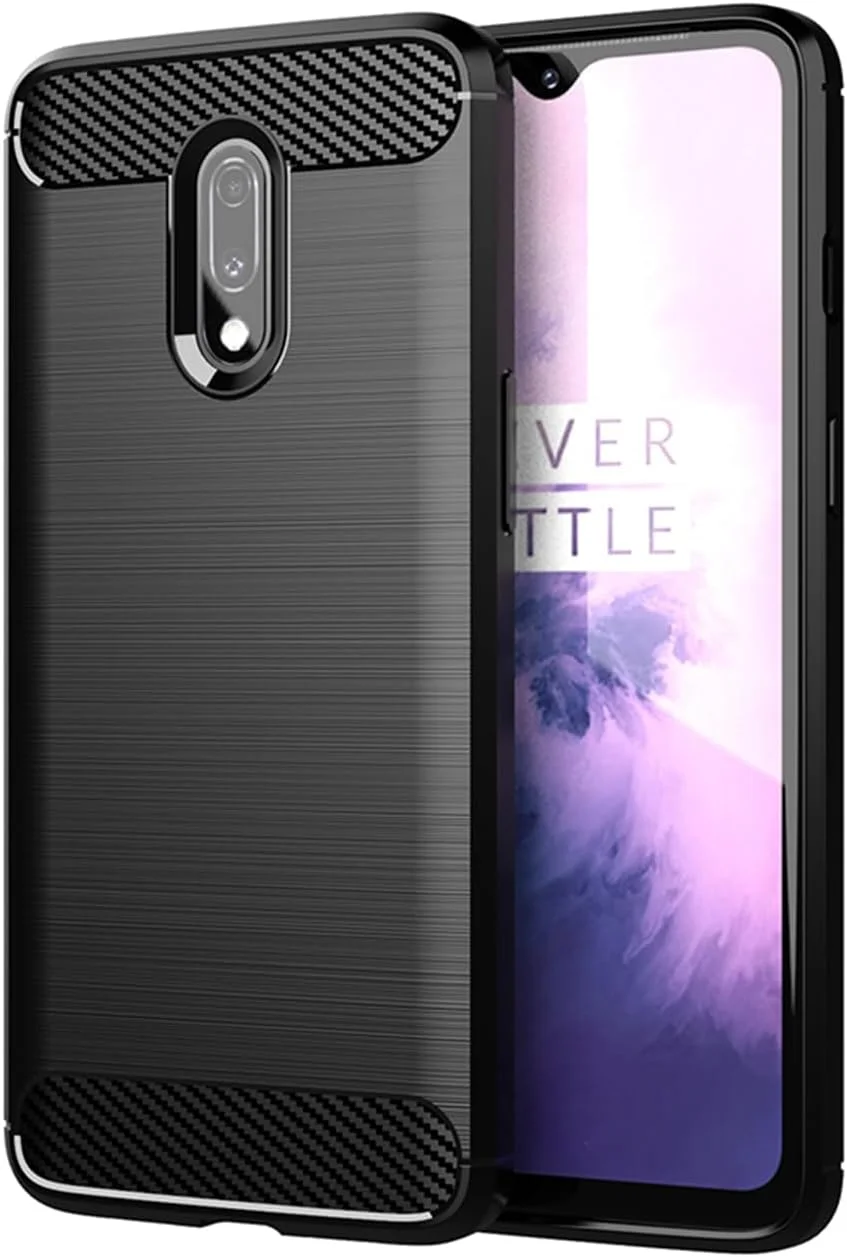 قاب محافظ گوشی وان پلاس 7 مدل HD1900 HD1901، کاور پشتی TPU نرم و مقاوم در برابر ضربه با فیبر کربن، مشکی