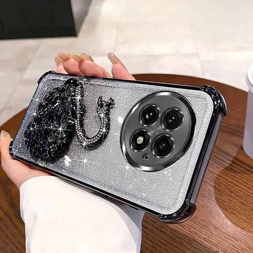 کاور محافظ گوشی جنریک وان پلاس 13، محافظ کامل لنز دوربین، پایه تاشو قو با تزیینات درخشان، گرادینت اکلیلی، کاور گوشی شیک و ضد ضربه برای بانوان و دختران (وان پلاس 13، مشکی)