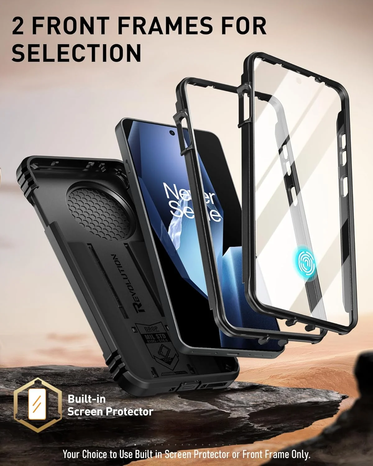 محافظ گوشی POETIC Revolution مناسب برای OnePlus 13R 5G، [دارای پوشش کشویی دوربین]، محافظ صفحه نمایش داخلی [سازگار با اثر انگشت]، [دو فریم جلویی] محافظ کامل بدنه ضد ضربه با پایه نگهدارنده - مشکی