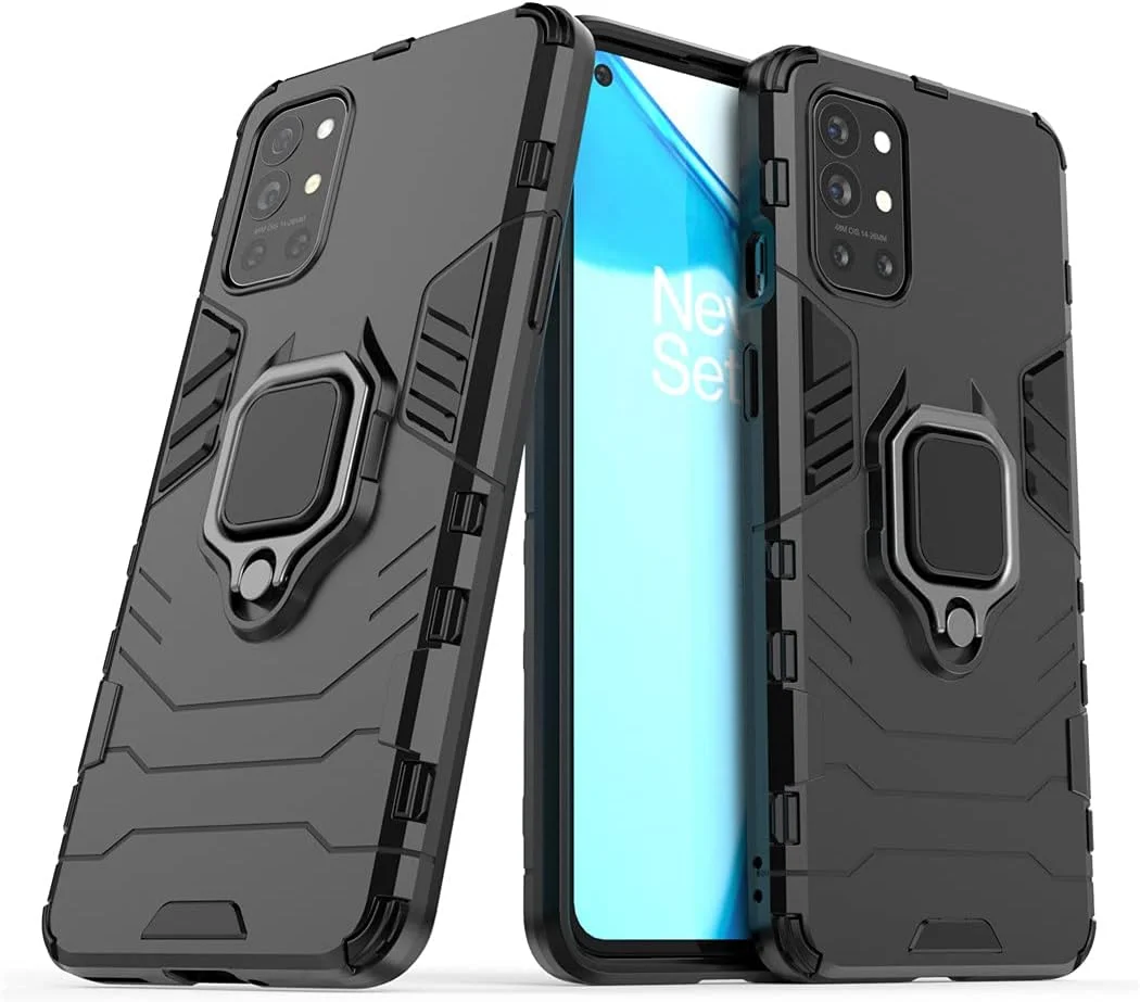 قاب محافظ گوشی موبایل میجین سازگار با وان پلاس 9R 5G، با حلقه فلزی، استند و ضربه گیر (سازگار با هولدر مغناطیسی خودرو)، دو لایه و مقاوم (مشکی)