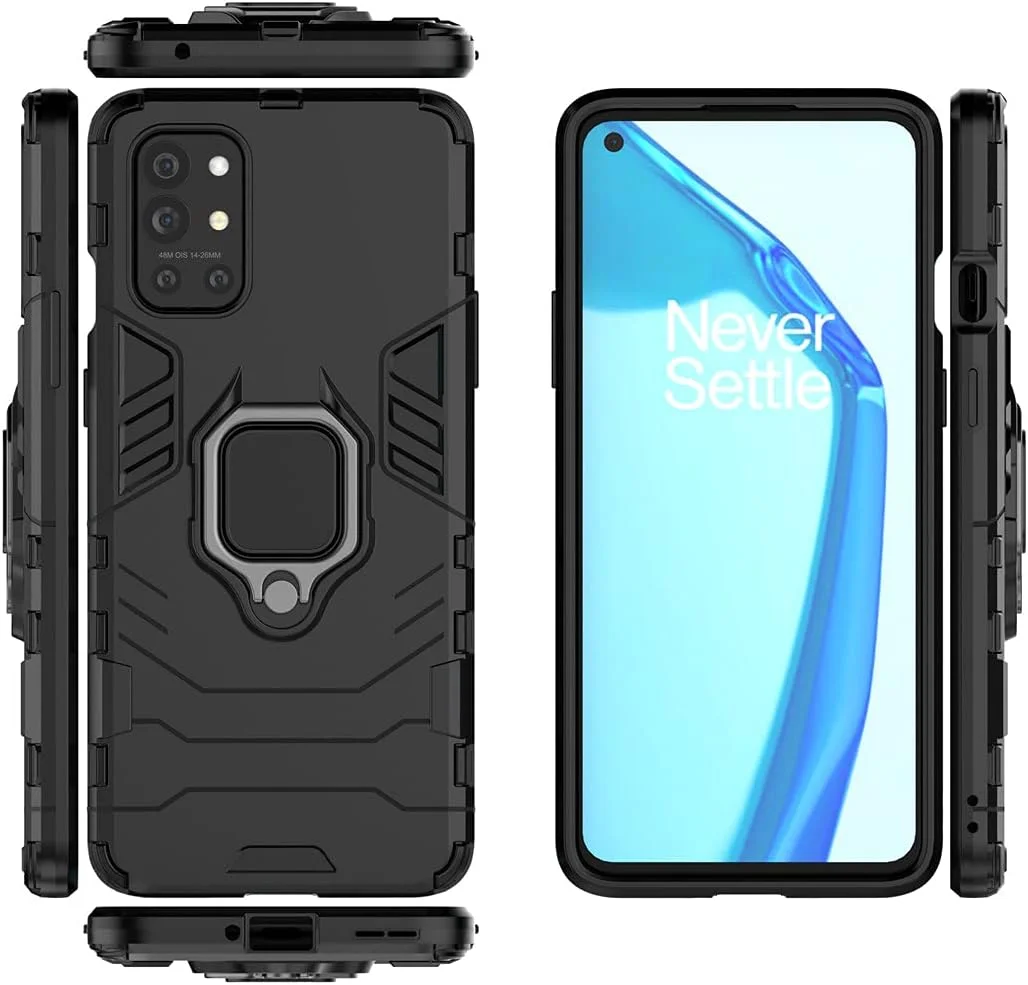 قاب محافظ گوشی موبایل میجین سازگار با وان پلاس 9R 5G، با حلقه فلزی، استند و ضربه گیر (سازگار با هولدر مغناطیسی خودرو)، دو لایه و مقاوم (مشکی)