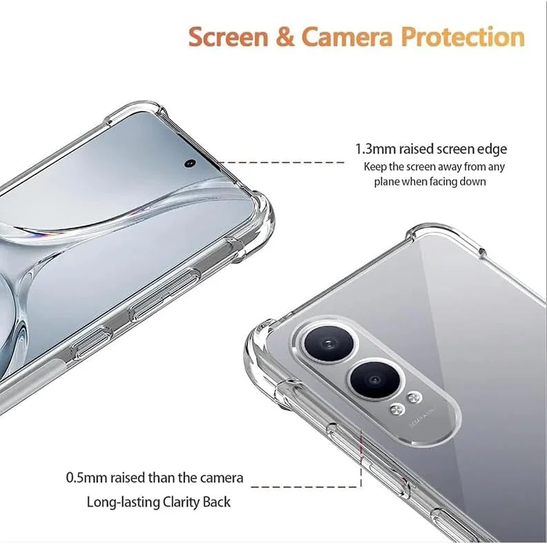 کاور شفاف OnePlus Nord CE 4 Lite، کاور گوشی TPU با قابلیت جذب شوک و گوشه‌های تقویت‌شده، کاور محافظ نرم، انعطاف‌پذیر و شفاف