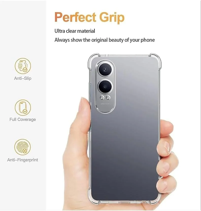 کاور شفاف OnePlus Nord CE 4 Lite، کاور گوشی TPU با قابلیت جذب شوک و گوشه‌های تقویت‌شده، کاور محافظ نرم، انعطاف‌پذیر و شفاف