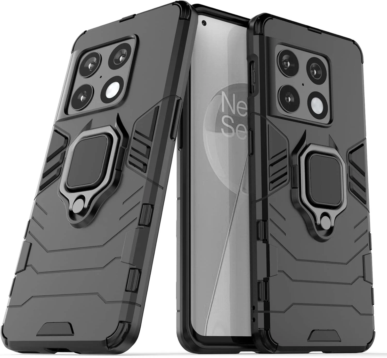 کاور محافظ گوشی وان پلاس 10 پرو 5G، کاور زرهی مقاوم در برابر ضربه و دارای پایه نگهدارنده، مشکی