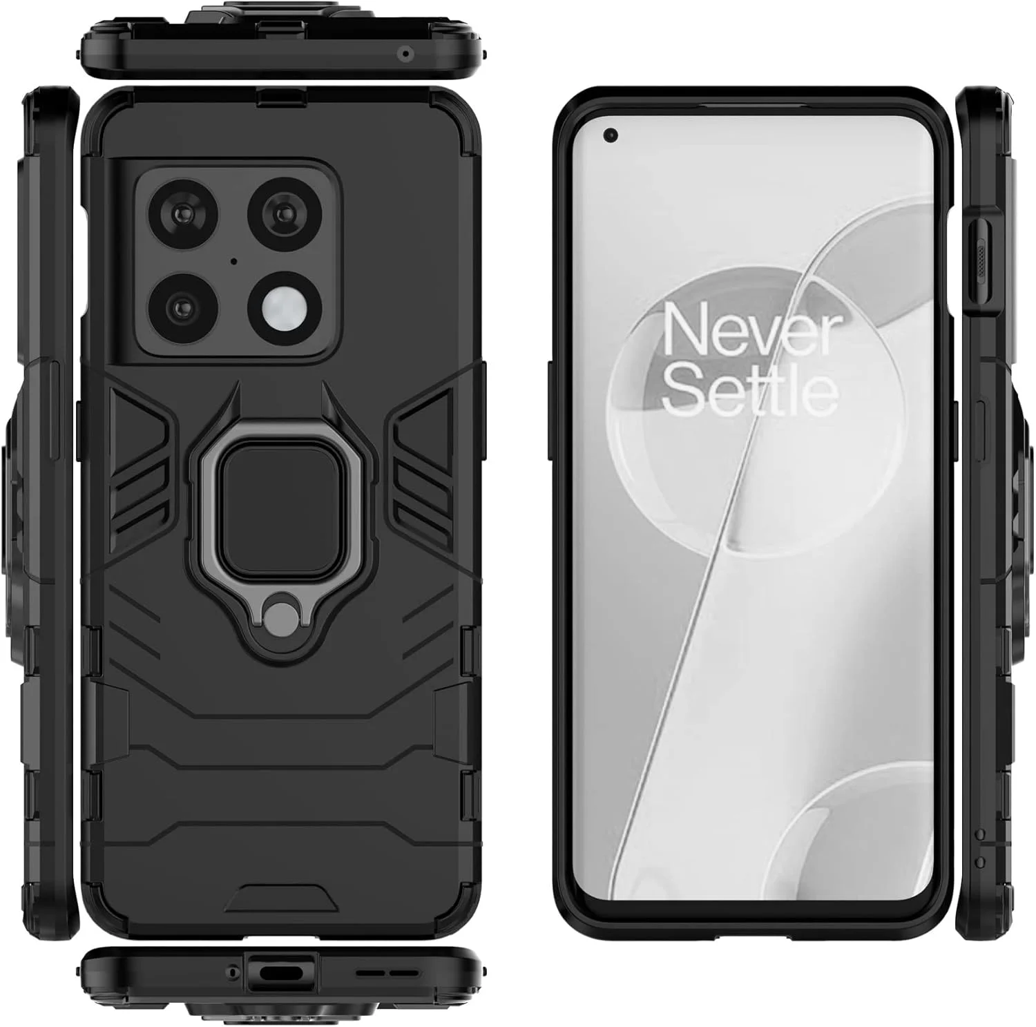 کاور محافظ گوشی وان پلاس 10 پرو 5G، کاور زرهی مقاوم در برابر ضربه و دارای پایه نگهدارنده، مشکی