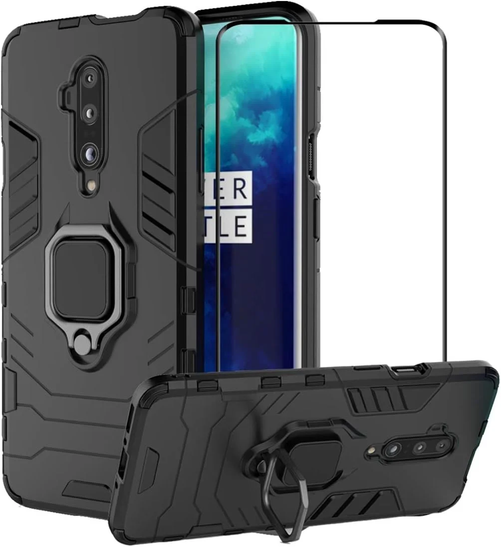 کاور محافظ گوشی وان پلاس 7T Pro به همراه محافظ صفحه نمایش شیشه ای، کاور مقاوم در برابر ضربه و ضد شوک، مشکی