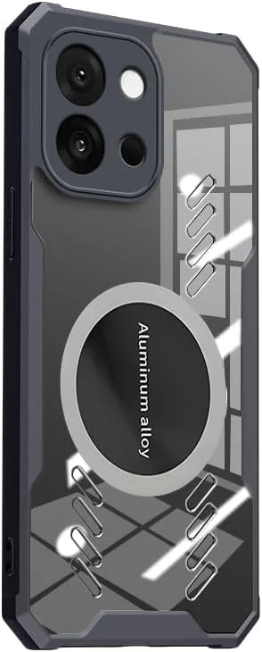 قاب محافظ گوشی وان پلاس 13s: کاور محافظ کامل لنز دوربین، مغناطیسی مناسب خودرو، باریک، دارای قابلیت پخش حرارت، پشت از جنس PC شفاف و ضد ضربه (مشکی)