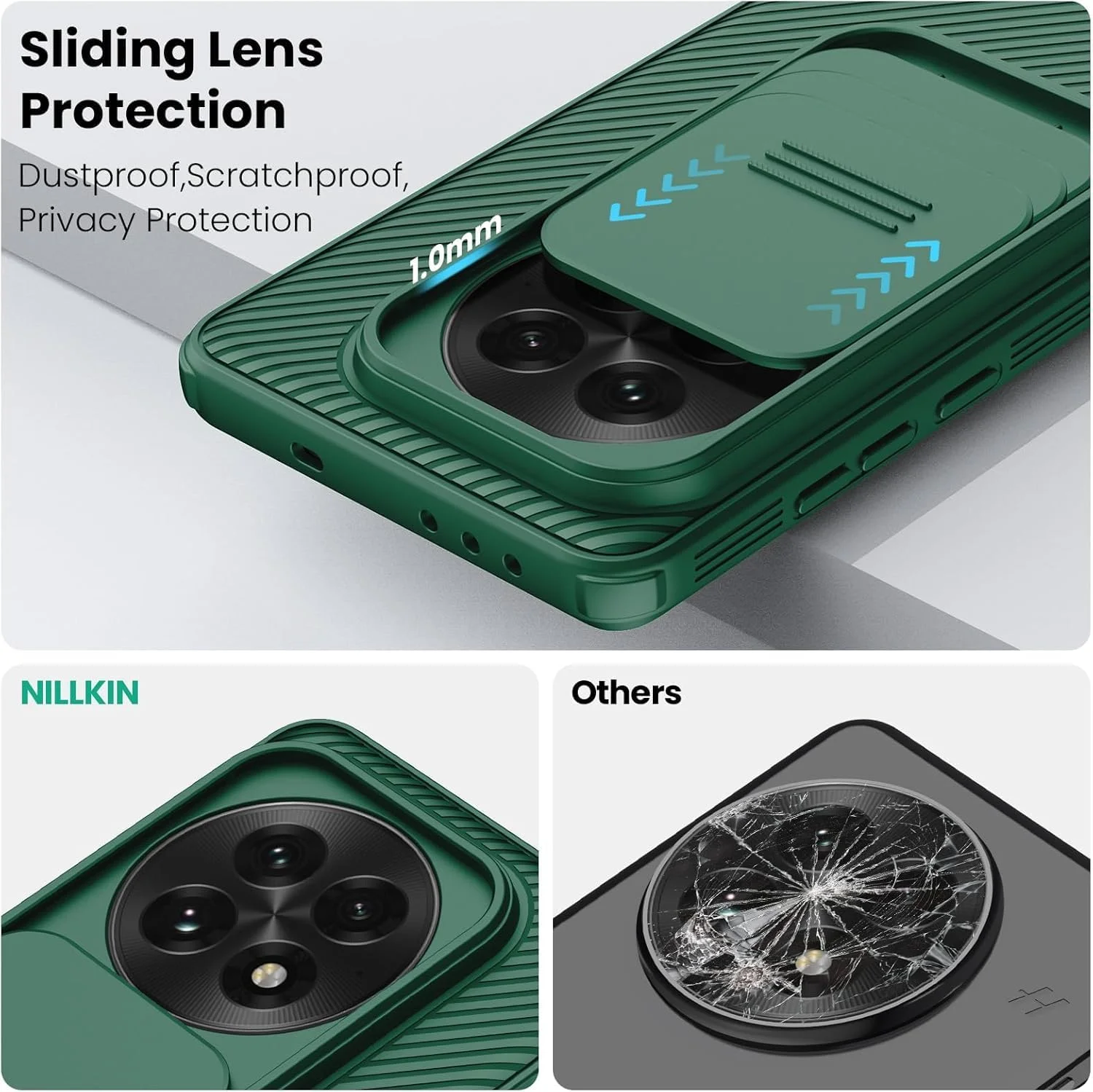 قاب محافظ گوشی برای وان پلاس 13، کاور کشویی محافظ لنز دوربین، کاور پشتی ضربه گیر TPU+PC، قاب گوشی ضد اثر انگشت، کاور محافظ باریک