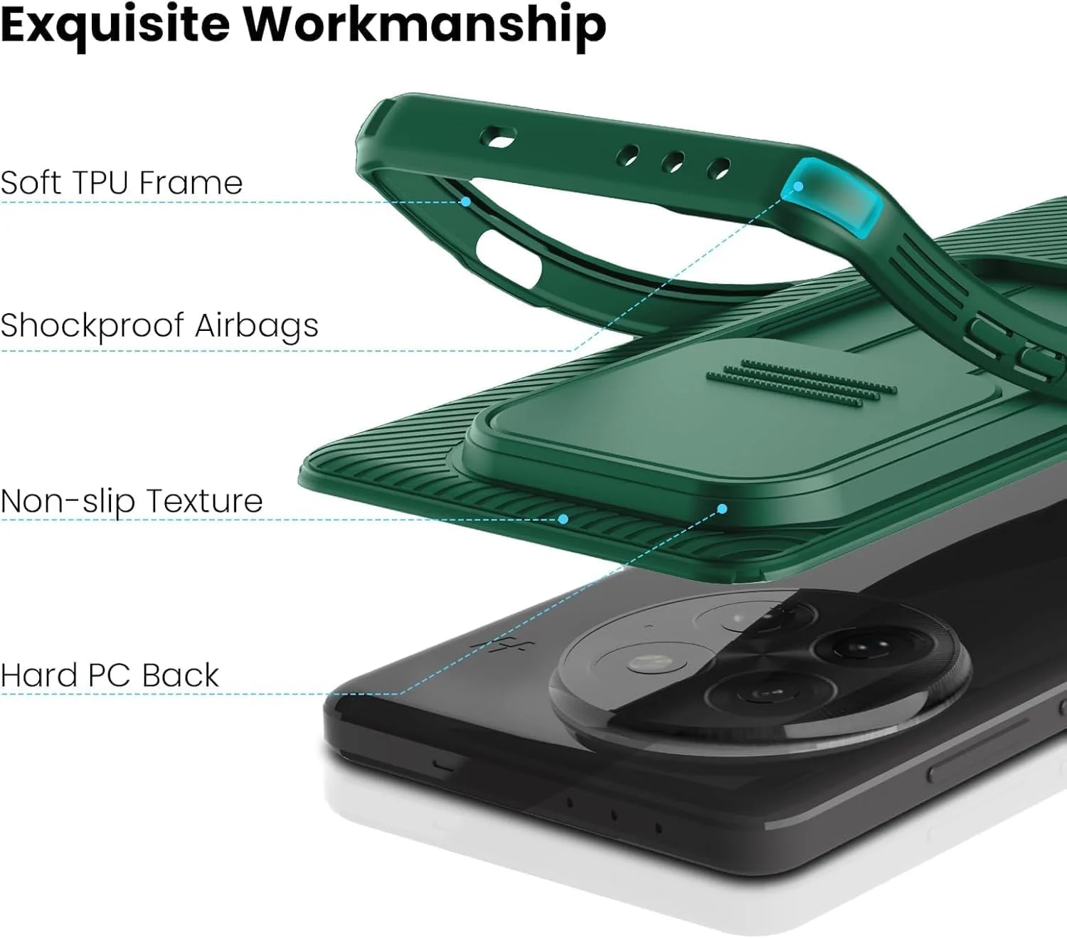 قاب محافظ گوشی برای وان پلاس 13، کاور کشویی محافظ لنز دوربین، کاور پشتی ضربه گیر TPU+PC، قاب گوشی ضد اثر انگشت، کاور محافظ باریک