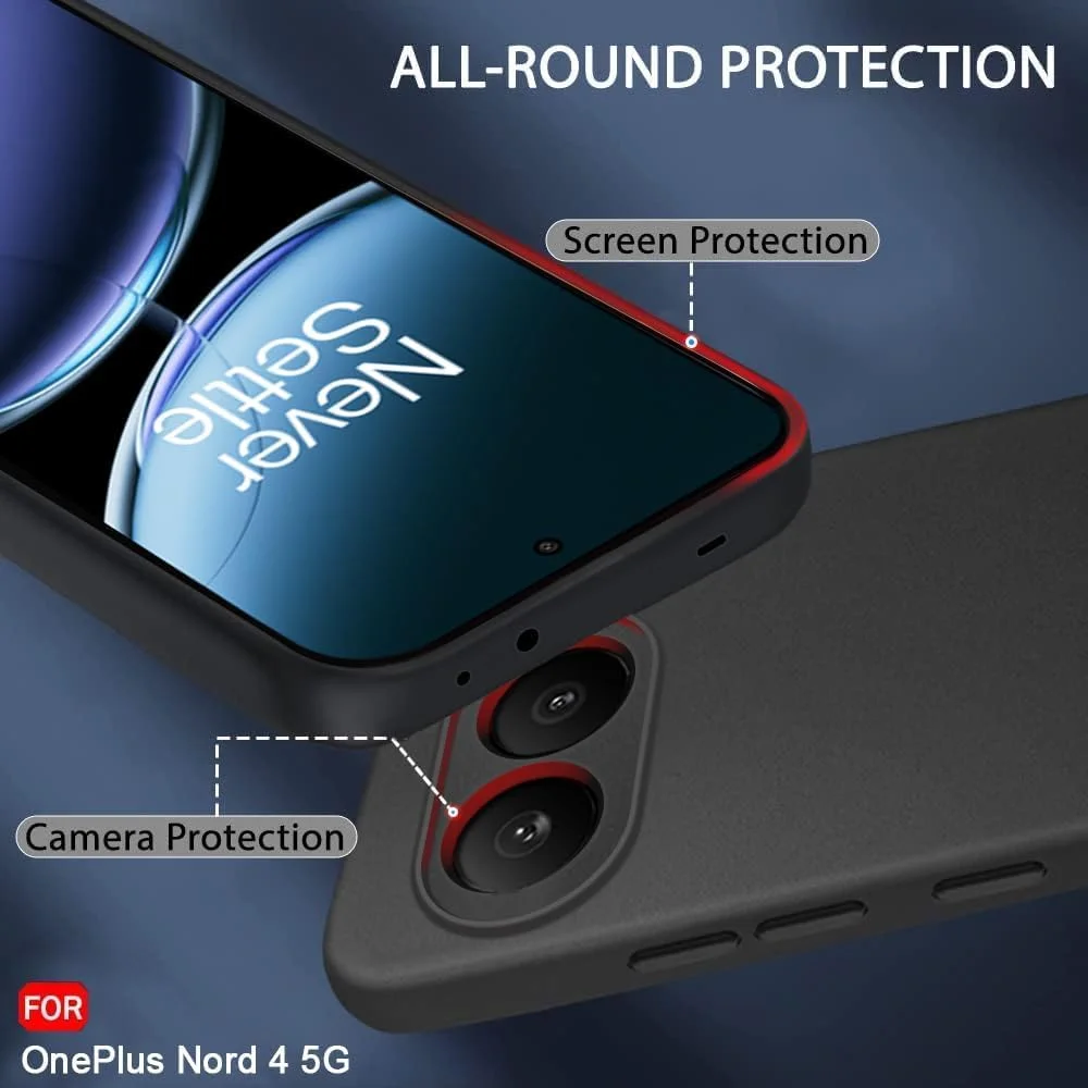 کاور محافظ گوشی وان پلاس نورد 4، سیلیکونی نرم TPU با پوشش مات و محافظت از دوربین، انعطاف پذیر، مناسب وان پلاس نورد 4 مدل 2024، مشکی