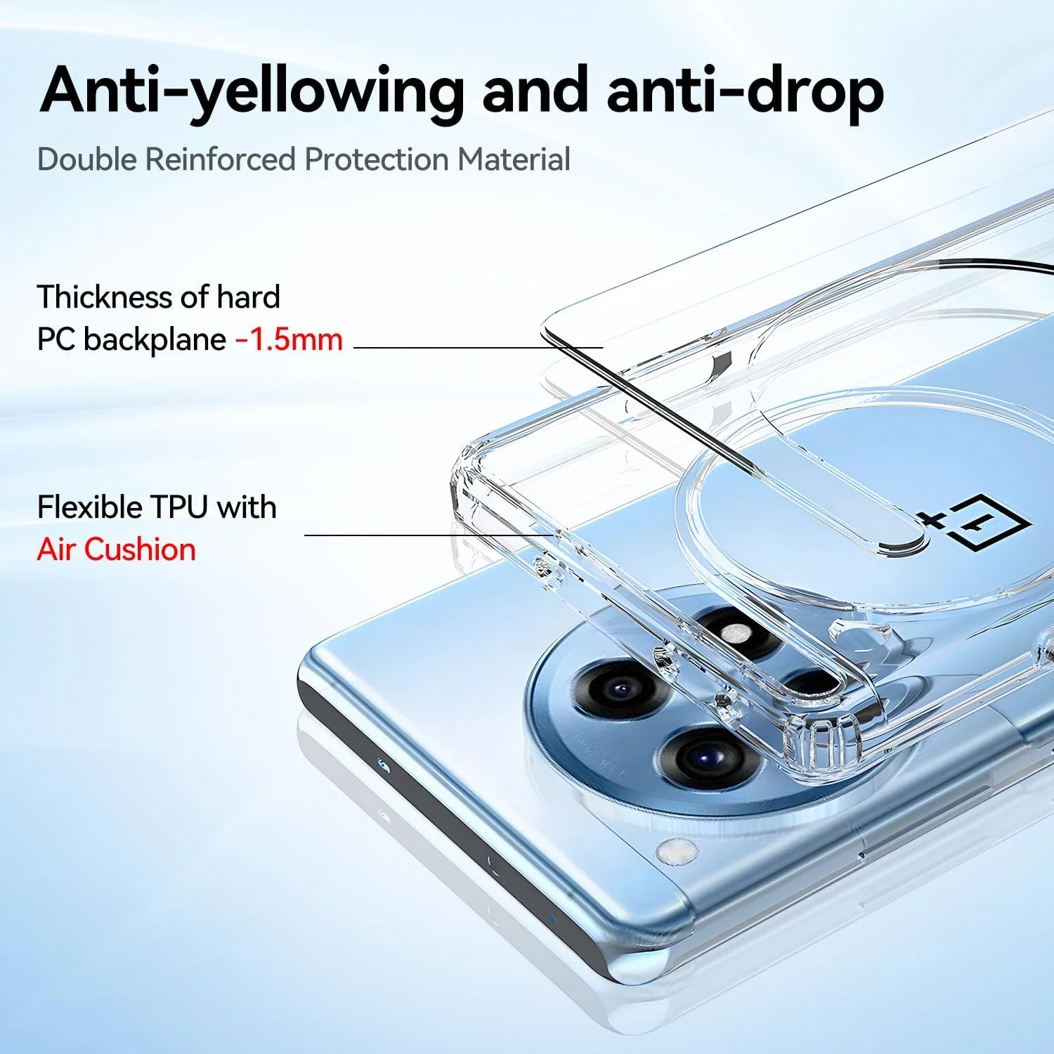 کاور محافظ شفاف T Tersely برای گوشی وان پلاس Ace3 5G و وان پلاس 12R - ضد ضربه، TPU + PC، بامپر، محافظ کریستالی شفاف، ضد زردی (شفاف)