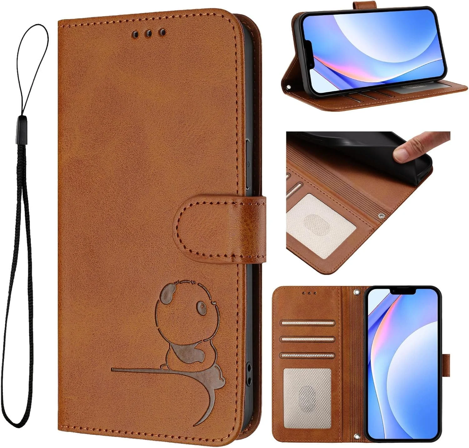 کیف چرمی تاشو برای گوشی وان پلاس نورد N10 5G، کاور تجاری، کیف پول کارتی، کاور پاندا برجسته (قهوه ای)